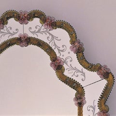 Vetrai Amber/Pink Murano Glass Mirror