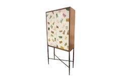 Modern Vetrazzo 2-Door Dry Bar Cabinet with Natural Walnut by Ercole Home