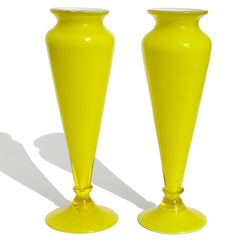 Vetreria Barovier Murano Yellow White Italian Art Glass Cabinet Flower Vases
