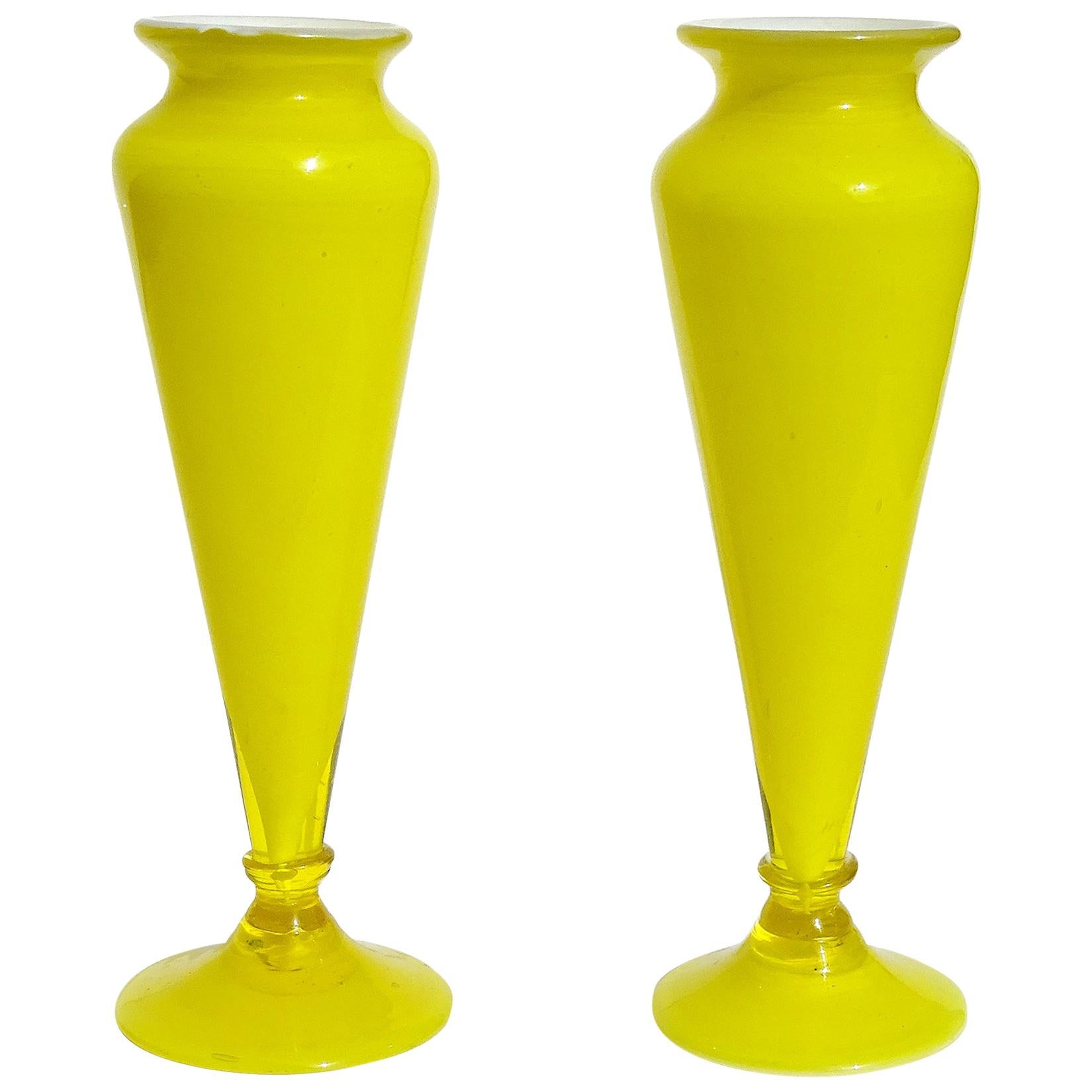 Vetreria Barovier Murano Yellow White Italian Art Glass Cabinet Flower Vases