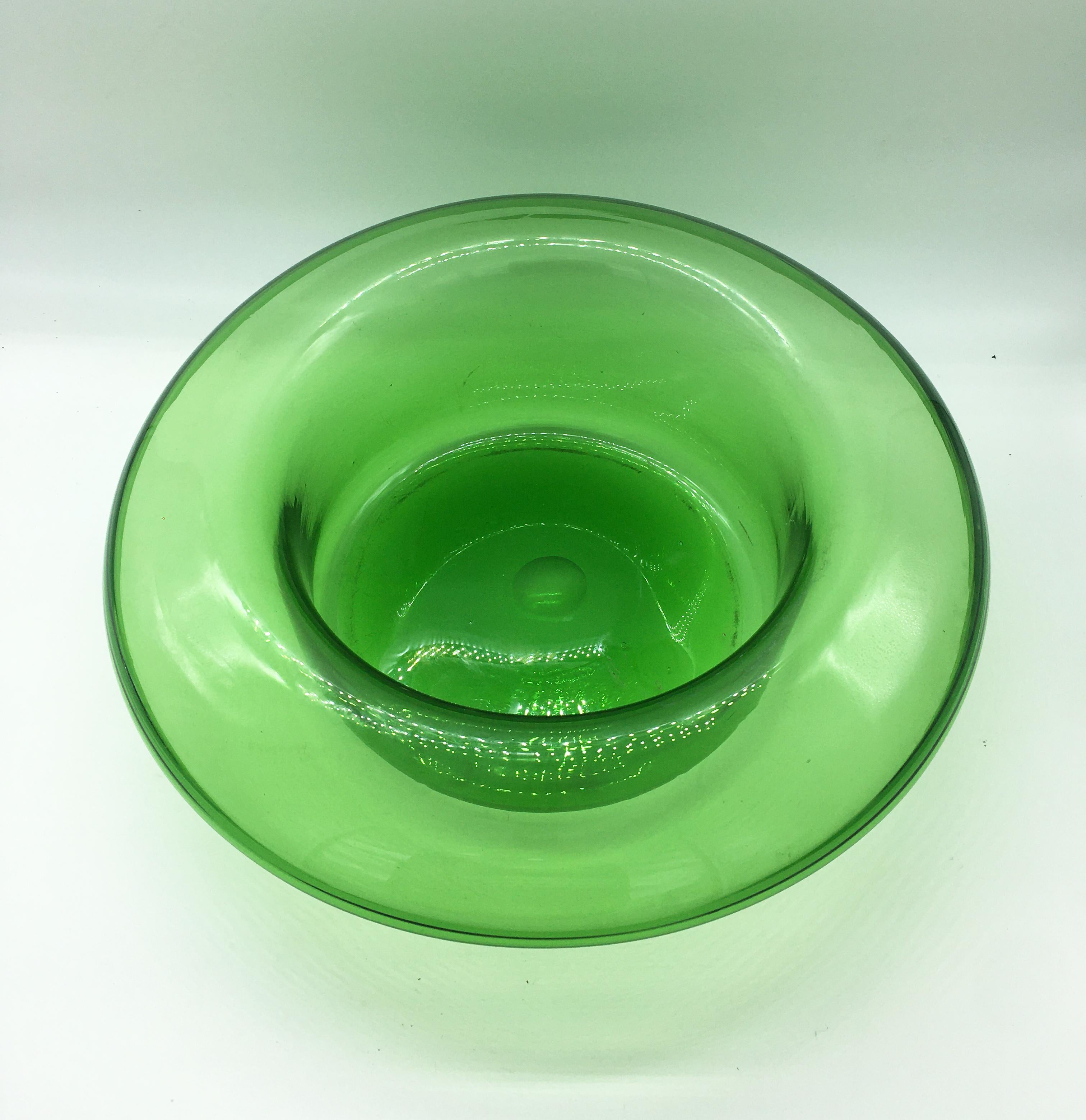 Mid-20th Century Vetreria Empoli Large Murano Green Glass Top Hat Shaped Vase or Bowl, 1960s
