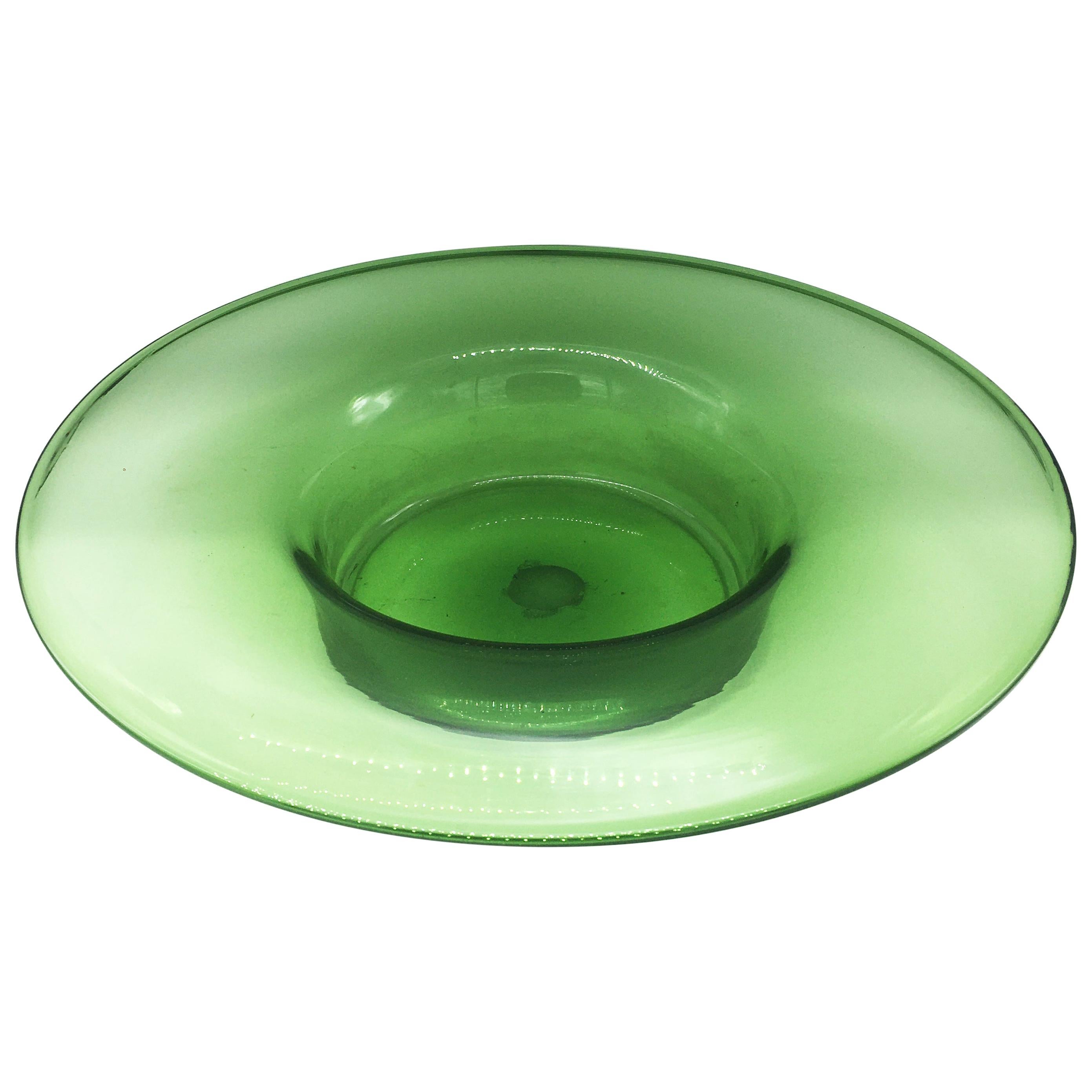 Vetreria Empoli Large Murano Green Glass Top Hat Shaped Vase or Bowl, 1960s