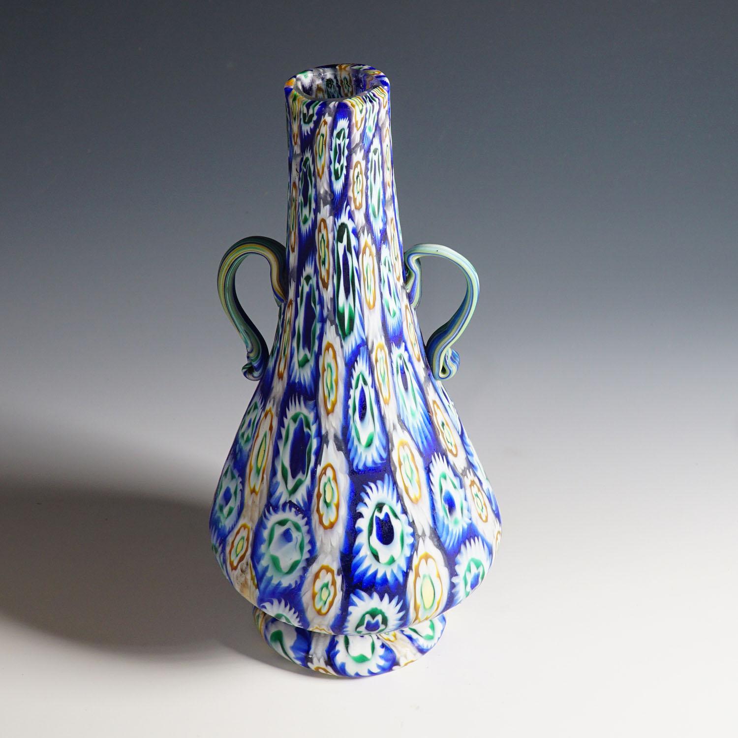 Mid-Century Modern Vetreria Fratelli Toso Millefiori Murrine Vase, Murano Early 20th Century For Sale