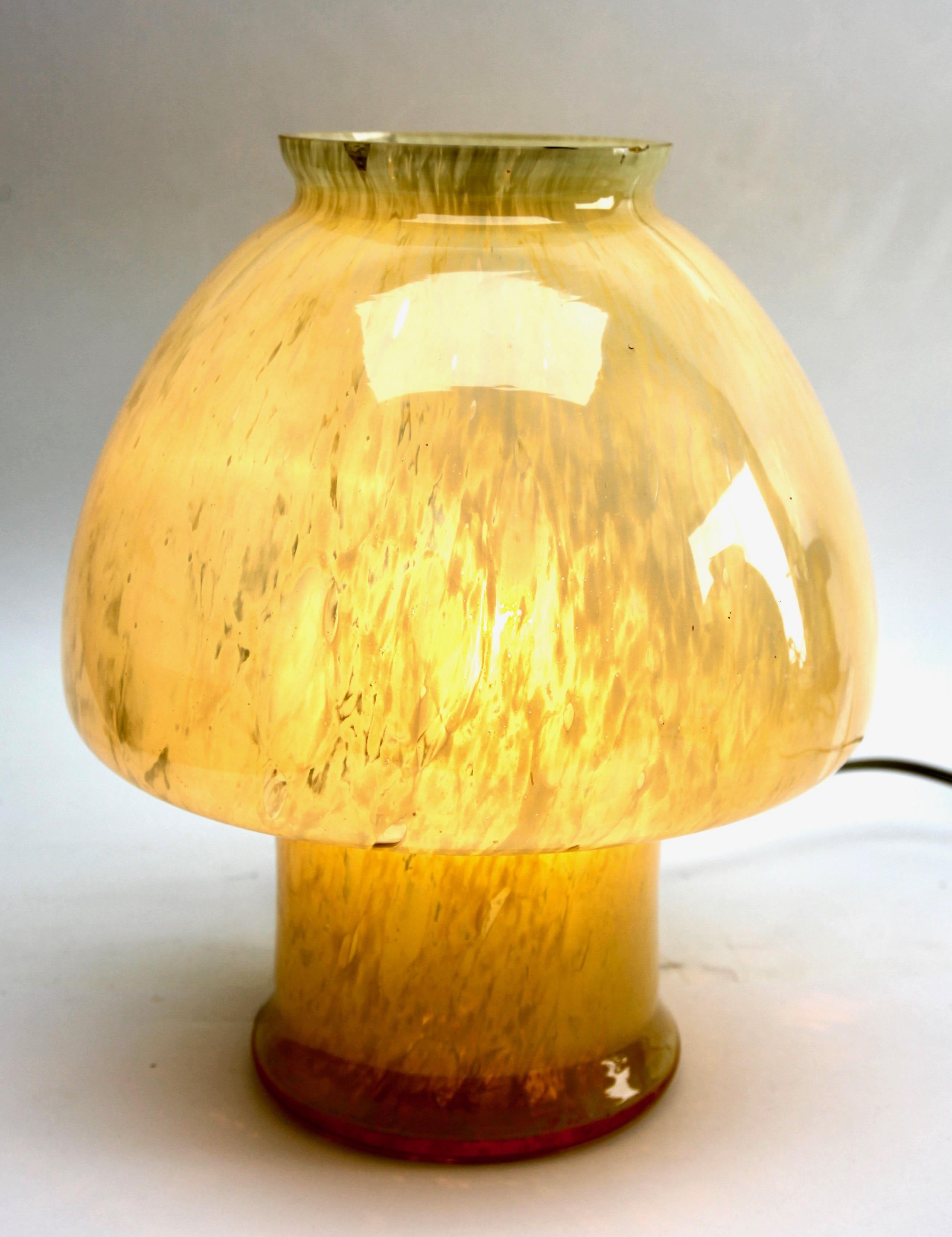 Italian Vetreria LAG 'Murano)', Pair of Mushroom Table Lamps in Cloudy Amber '1970s'