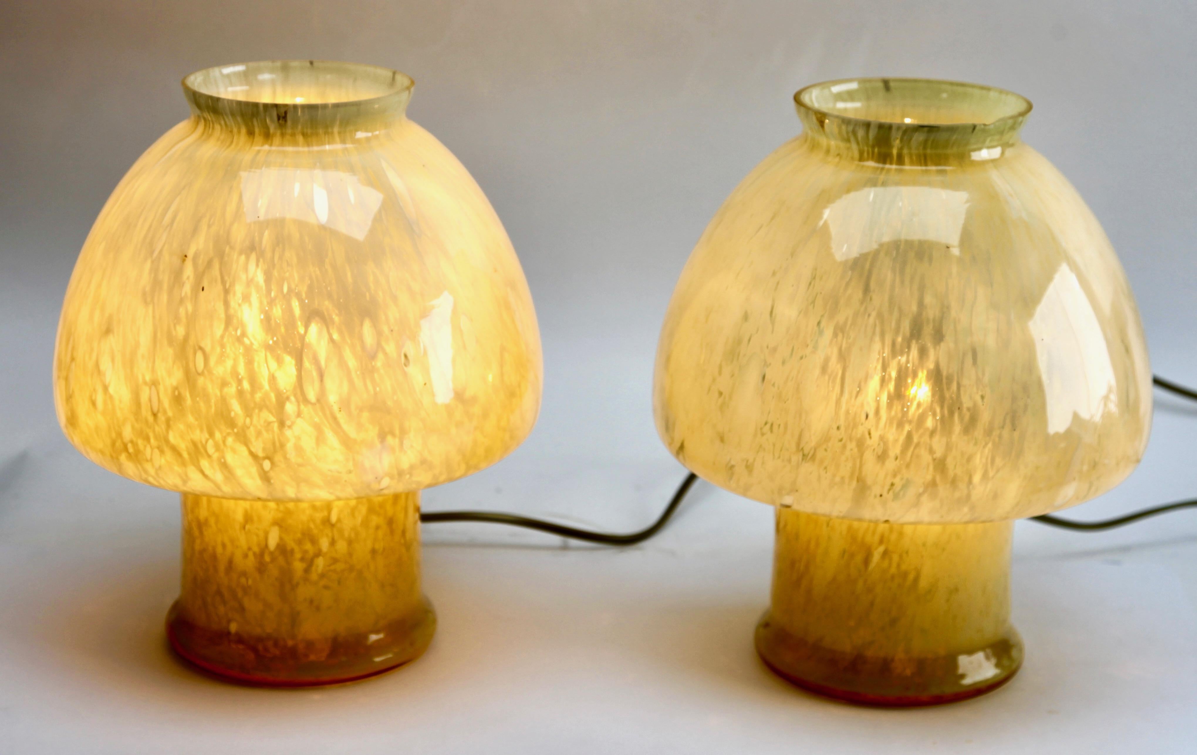 Late 20th Century Vetreria LAG 'Murano)', Pair of Mushroom Table Lamps in Cloudy Amber '1970s'