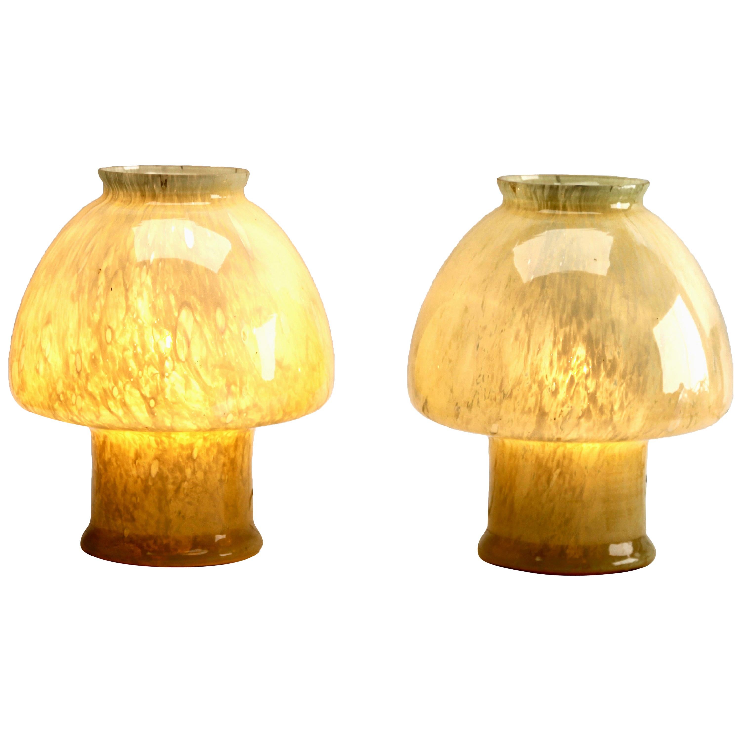Vetreria LAG 'Murano)', Pair of Mushroom Table Lamps in Cloudy Amber '1970s'