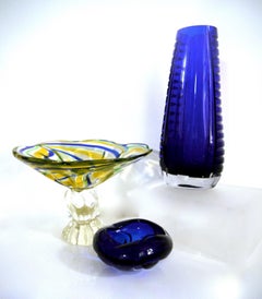 Vetri D Arte Murano Pedestal Glass Dish, Floral Design, 1970s