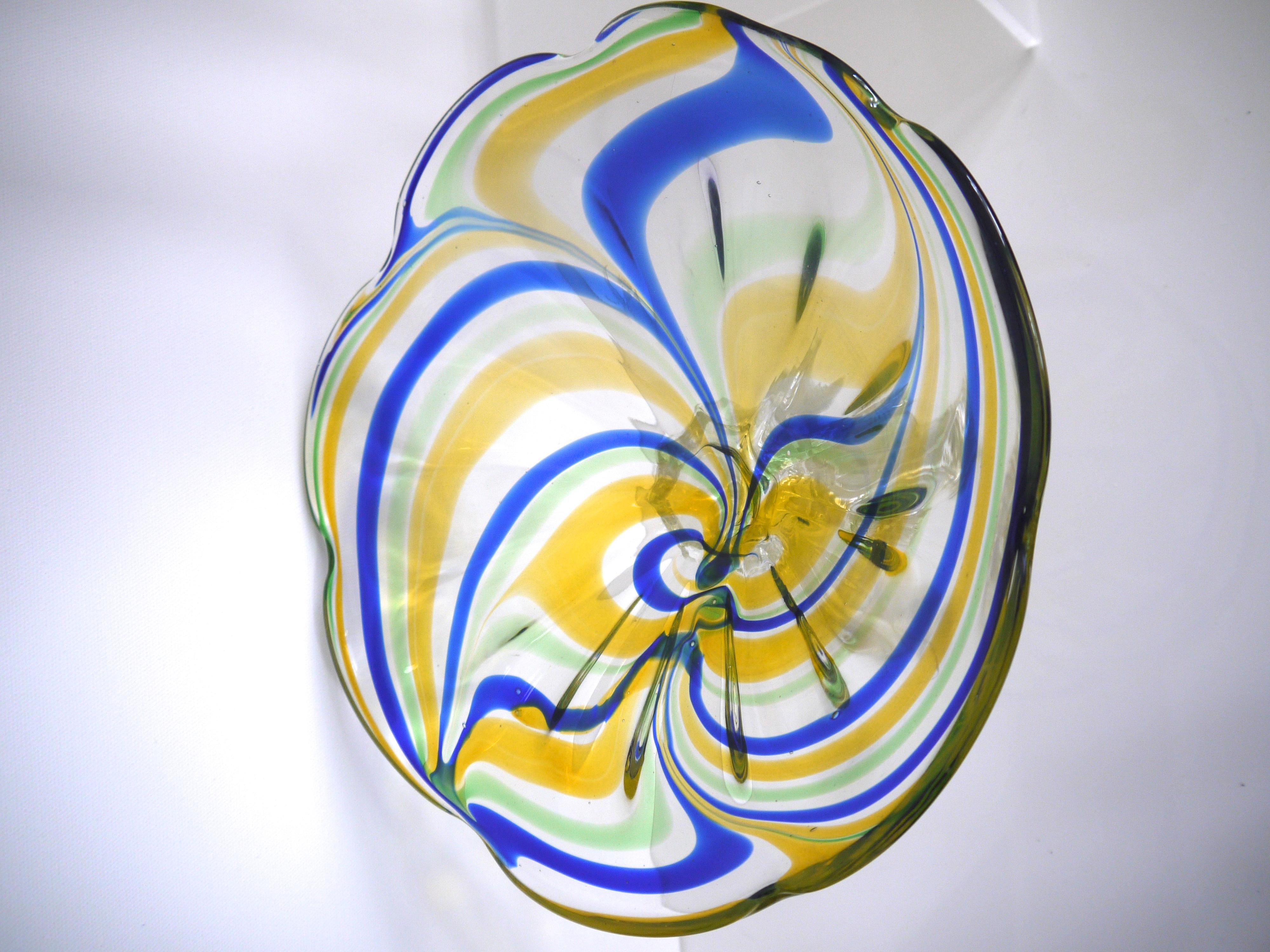Vetri D Arte Murano Pedestal Glass Dish, Floral Design, 1970s  For Sale 1