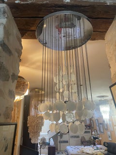Vetri for Vistosi Cascade pendant opaline Murano glass , Italy 1960s