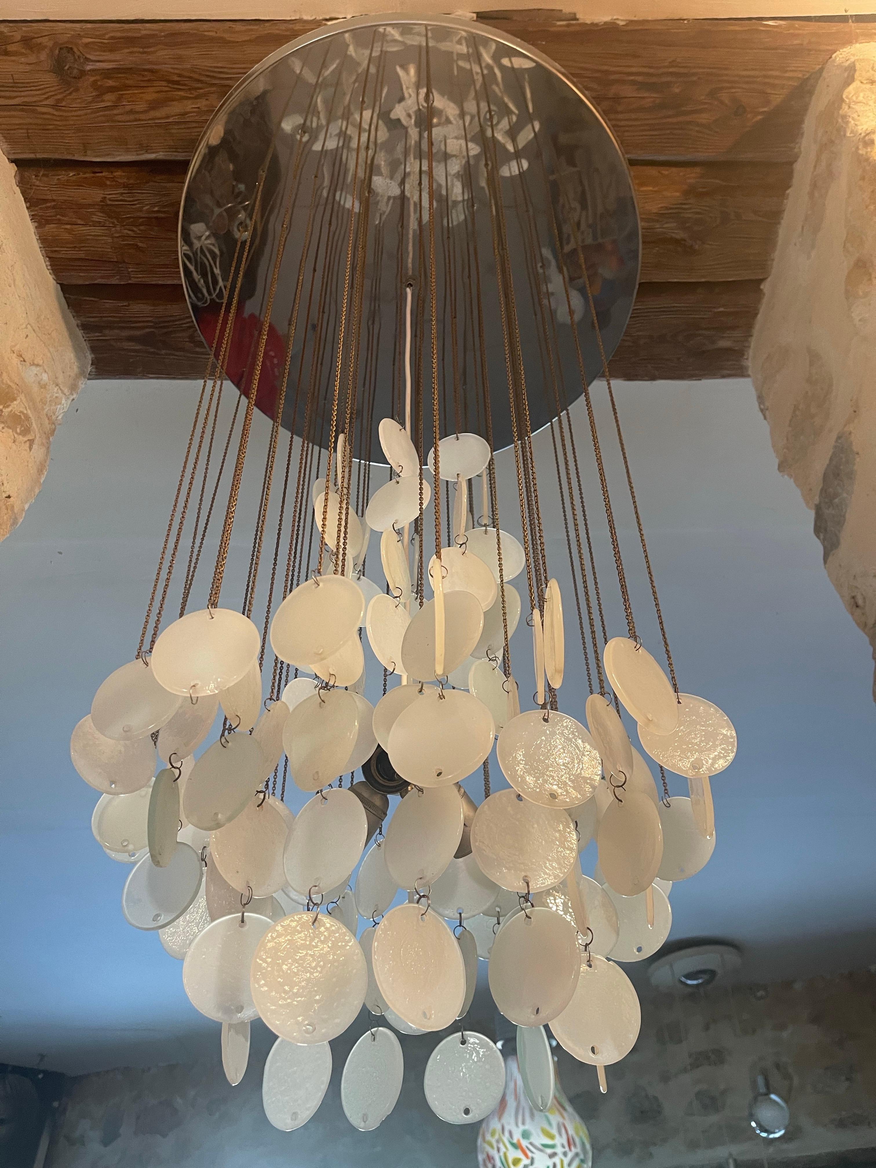 Mid-Century Modern Vetri for Vistosi Cascade pendant opaline Murano glass , Italy 1960s For Sale