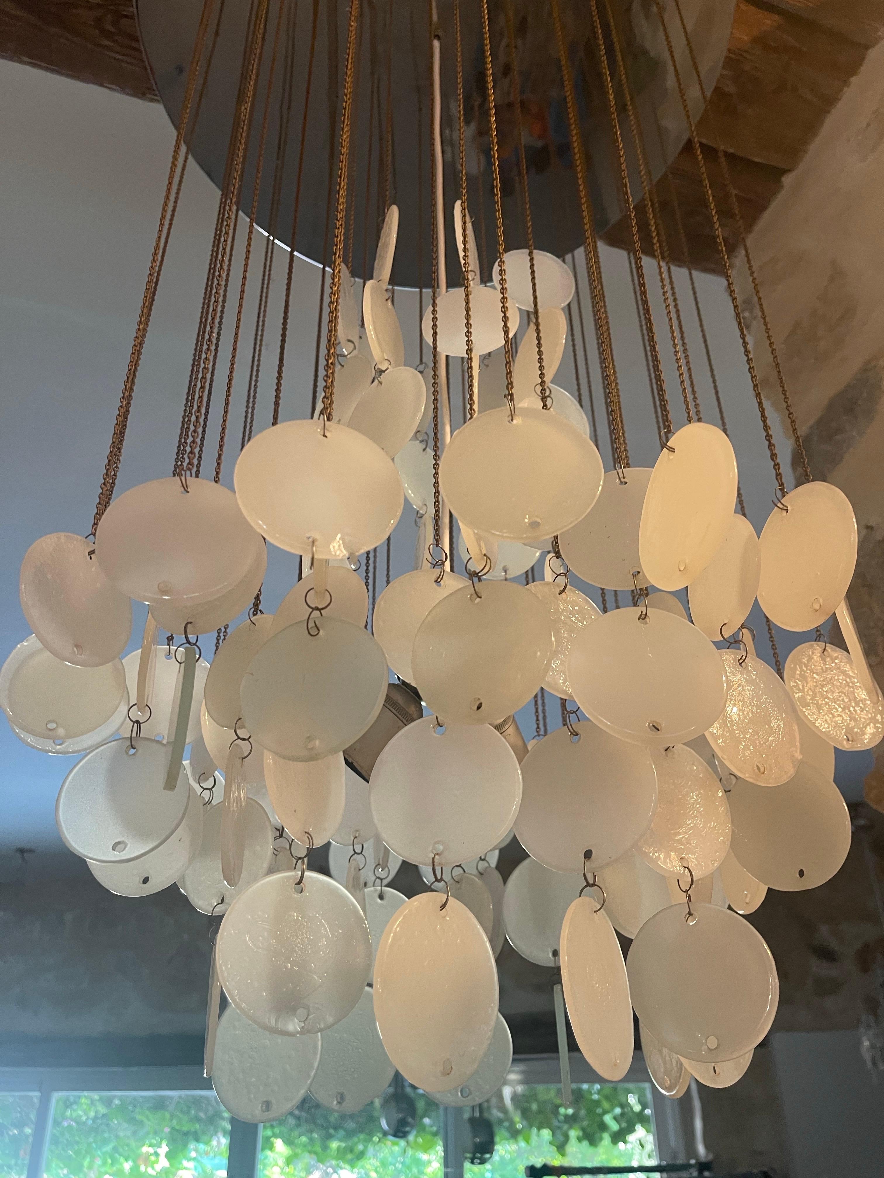 Italian Vetri for Vistosi Cascade pendant opaline Murano glass , Italy 1960s For Sale