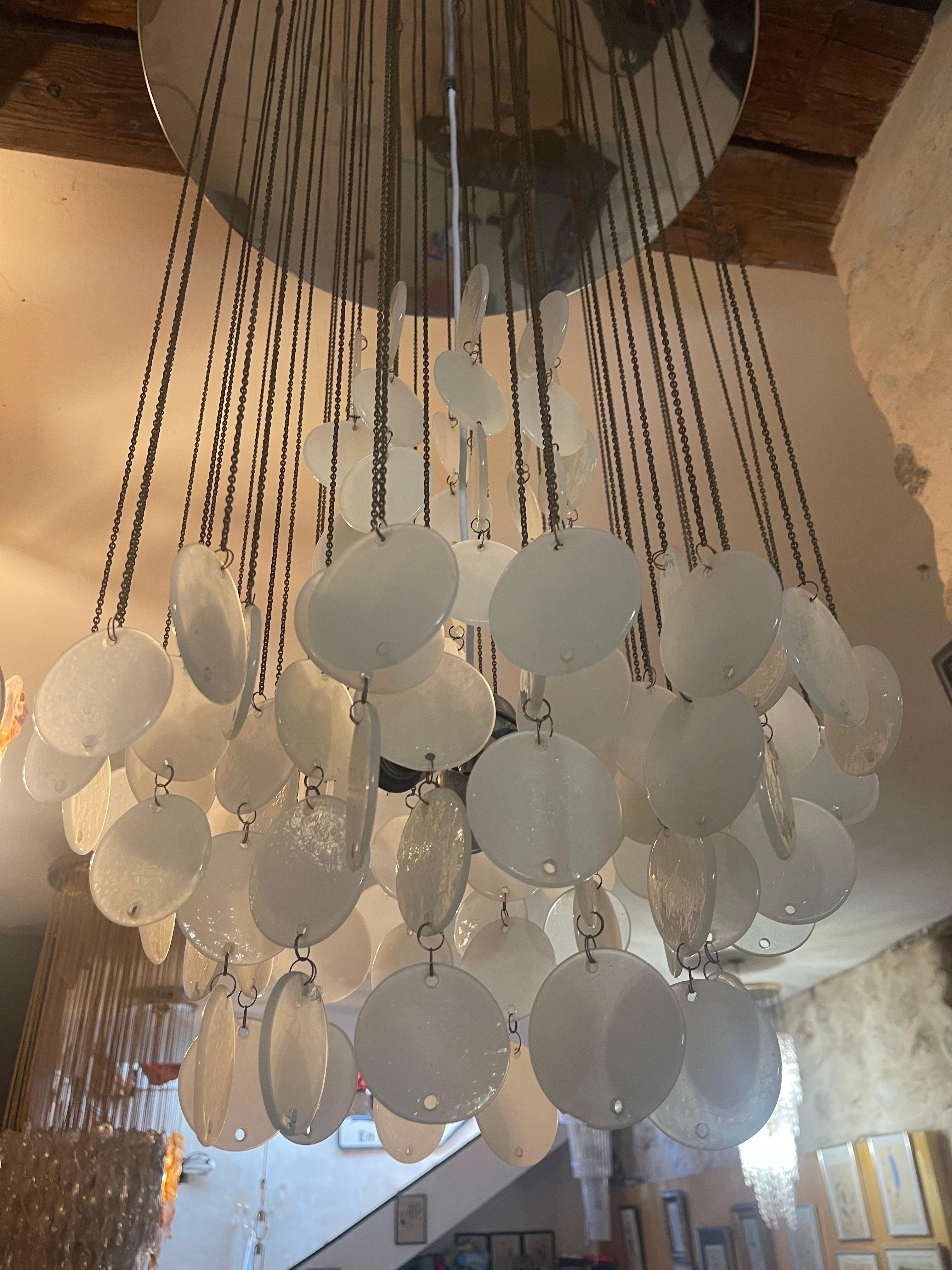 Hand-Carved Vetri for Vistosi Cascade pendant opaline Murano glass , Italy 1960s For Sale