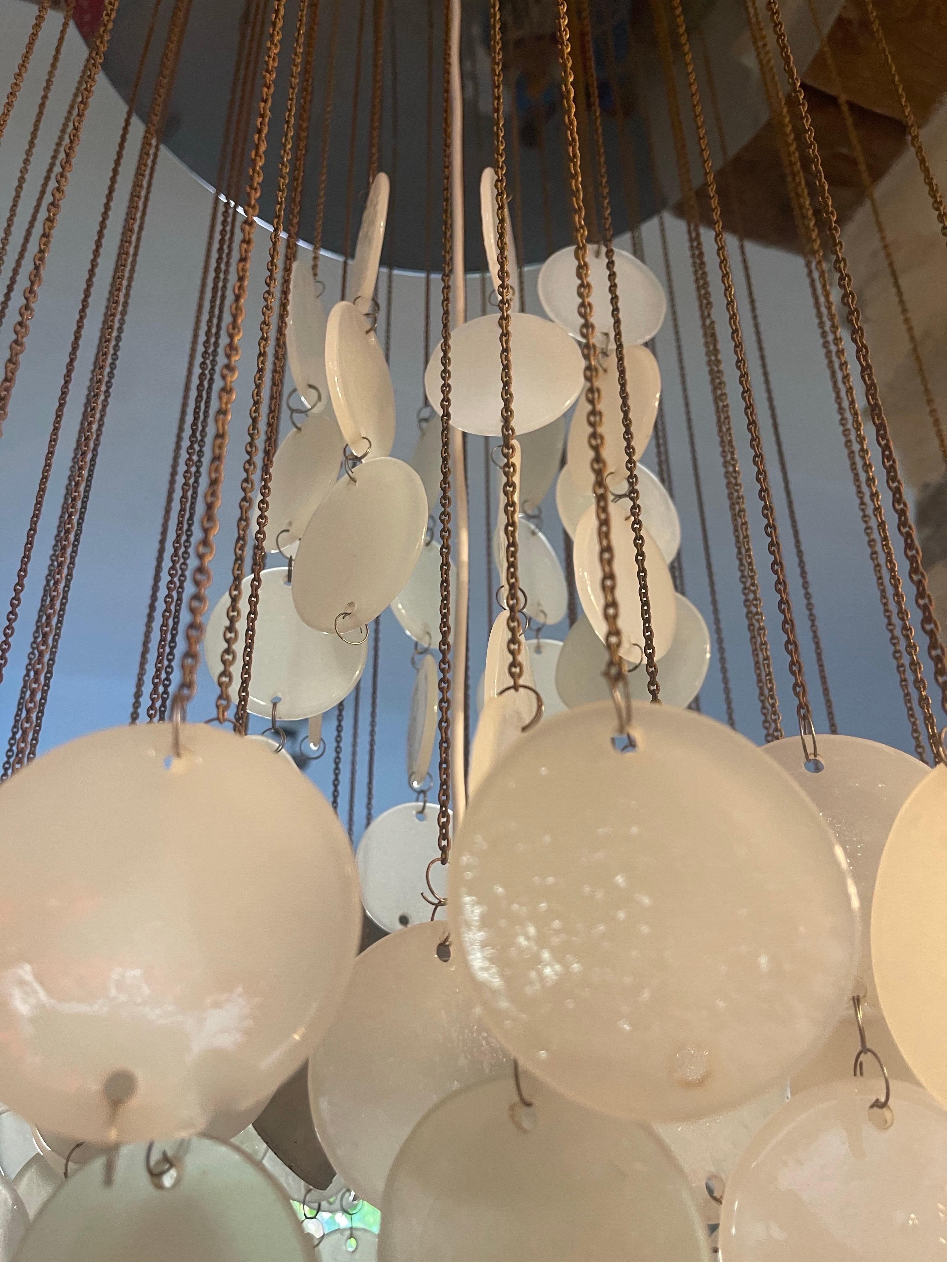 Mid-20th Century Vetri for Vistosi Cascade pendant opaline Murano glass , Italy 1960s For Sale