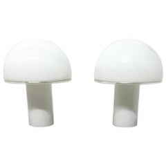Vetri Murano, a Rare Pair of Midcentury White Opaque Glass Mushroom Lamps