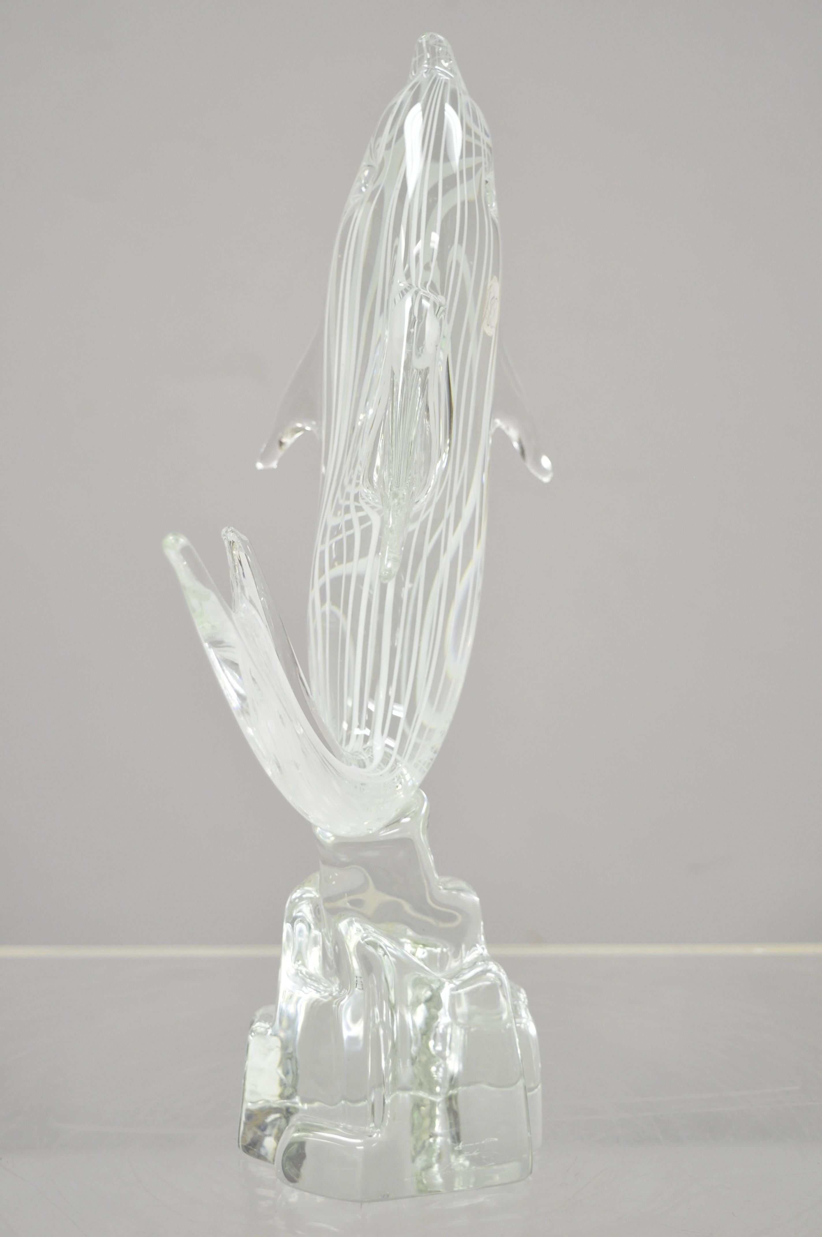 20th Century Vetri Murano Crystal Glass Italian Dolphin Fish Sculpture For Sale