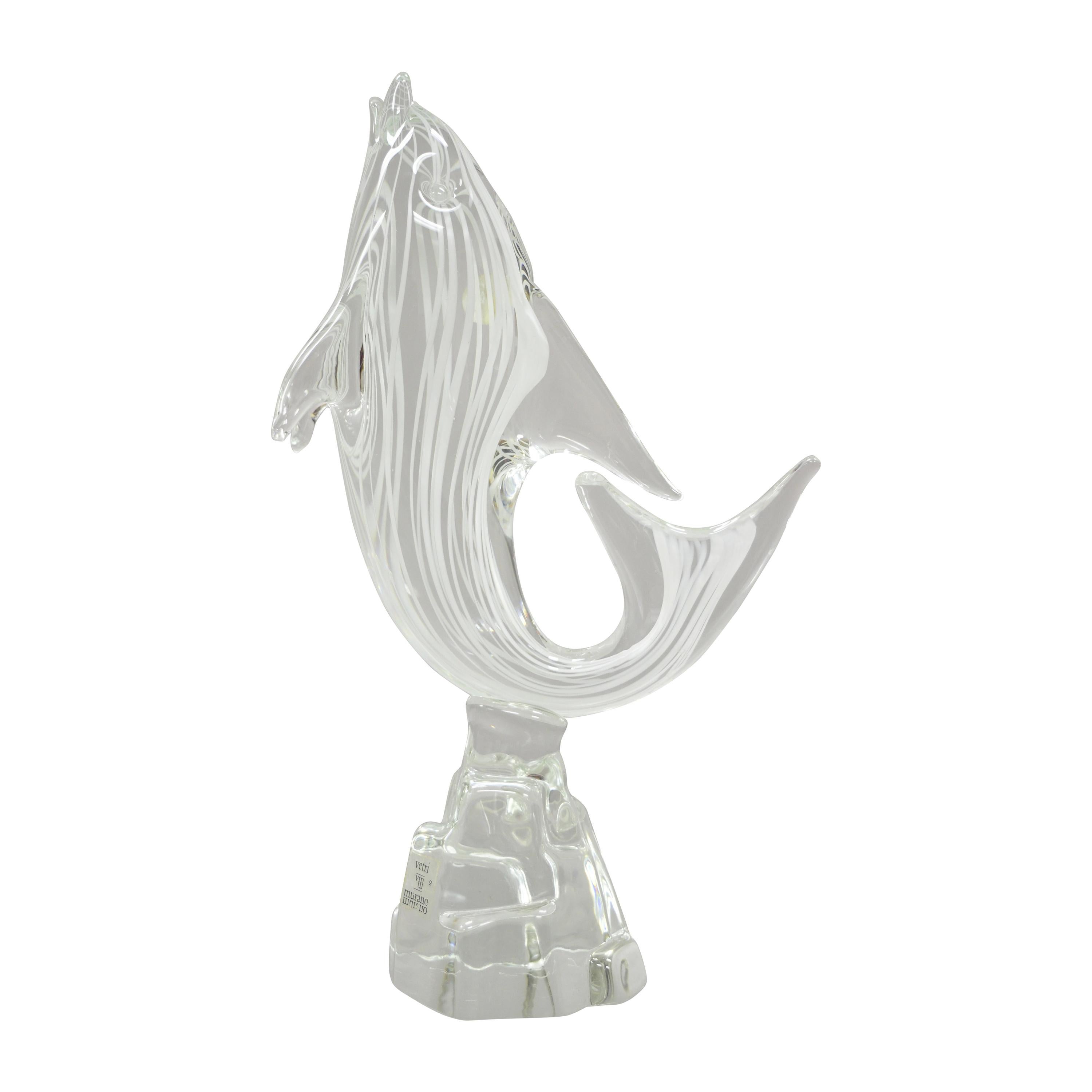 Vetri Murano Kristallglas Italienischer Delphin Fisch Skulptur im Angebot