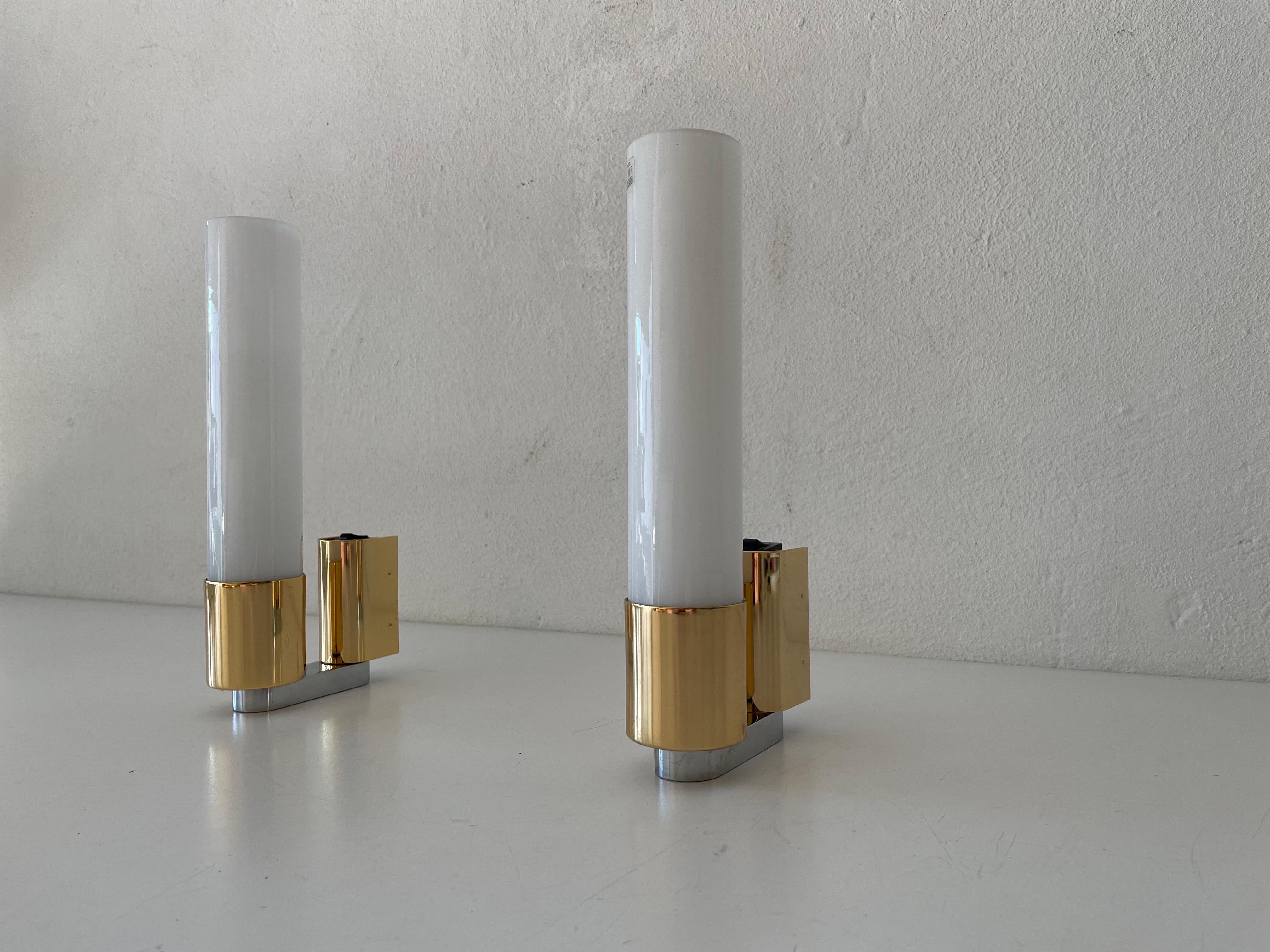 Space Age Vetri Murano Glass Gold Elegant Pair of Sconces by Egoluce, 1980s, Italy For Sale