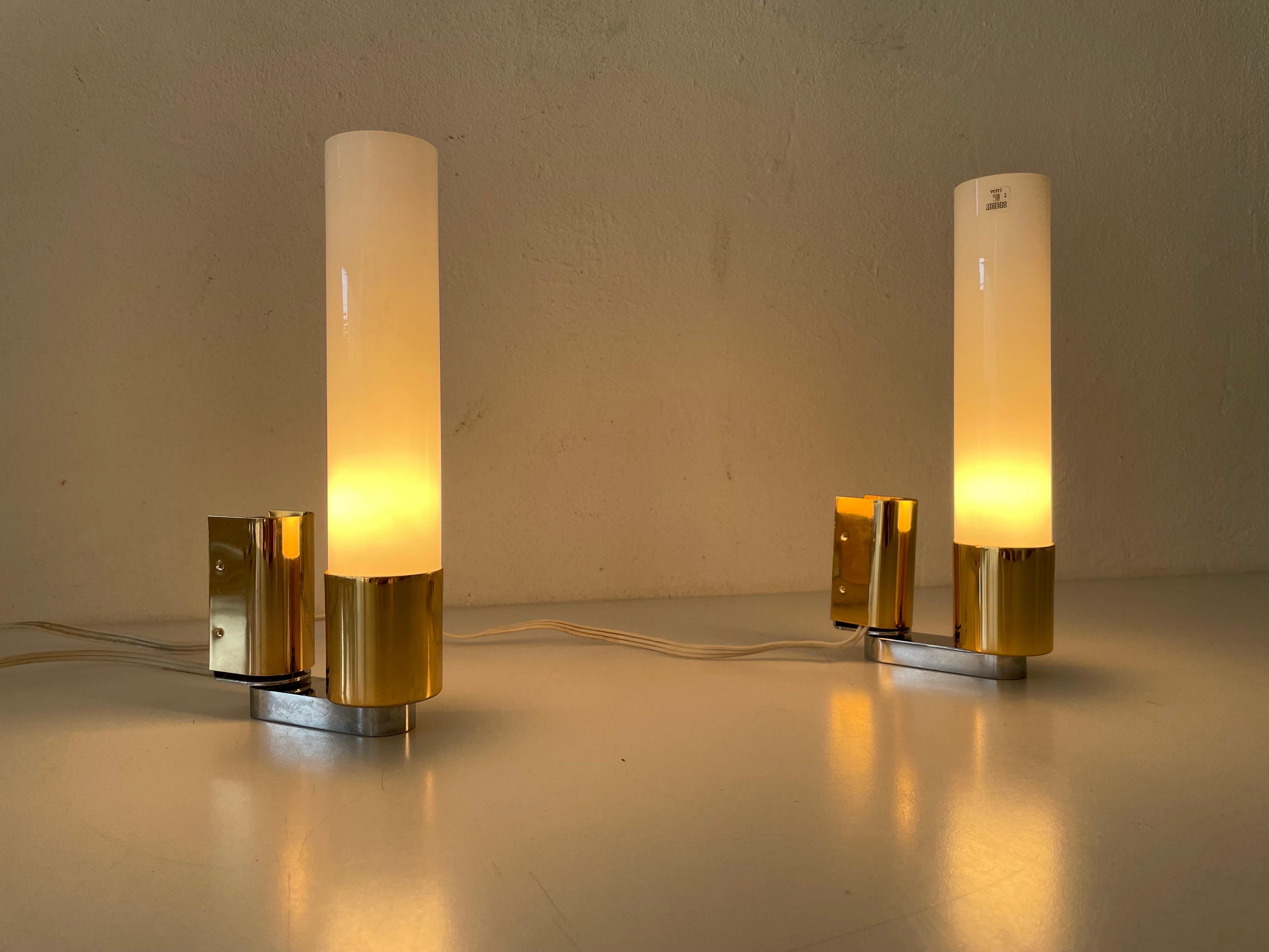 Late 20th Century Vetri Murano Glass Gold Elegant Pair of Sconces by Egoluce, 1980s, Italy For Sale