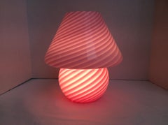 Vetri Murano Glass Mushroom Table Lamp, Pink Swirl Design, Mid-Century Modern