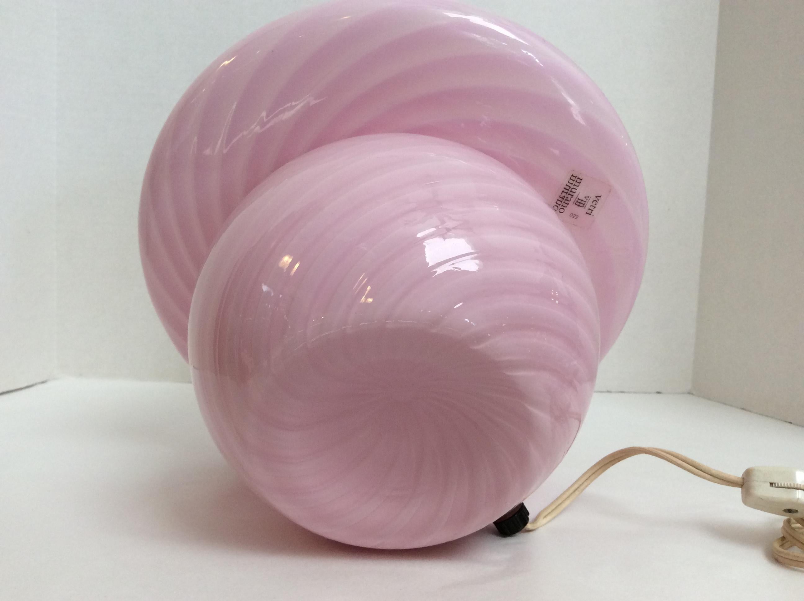 Vetri Murano Glass Mushroom Table Lamp, Pink Swirl Design, Mid-Century Modern 1