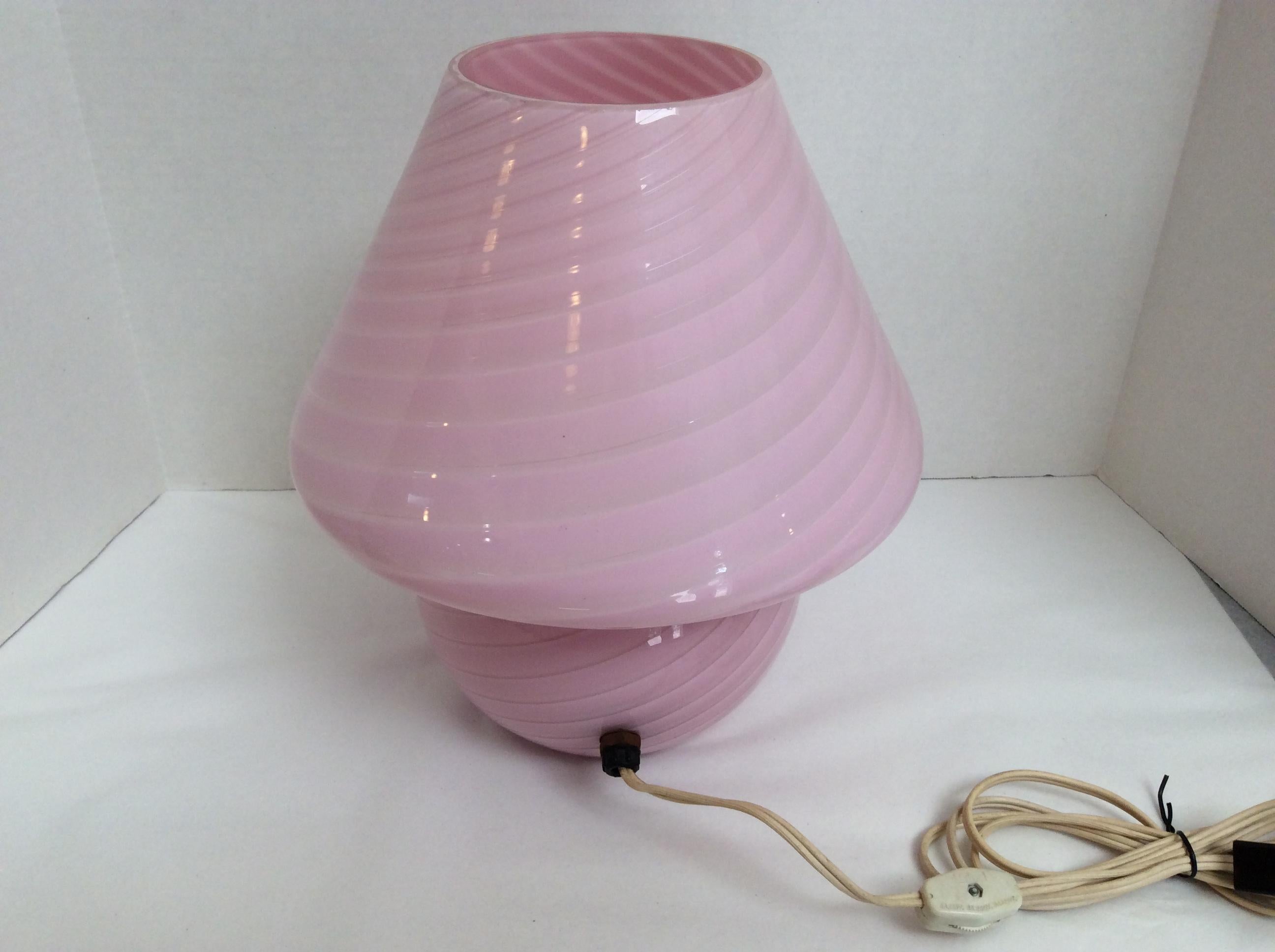 Vetri Murano Glass Mushroom Table Lamp, Pink Swirl Design, Mid-Century Modern 2