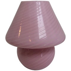 Vetri Murano Glass Mushroom Table Lamp, Pink Swirl Design, Mid-Century Modern