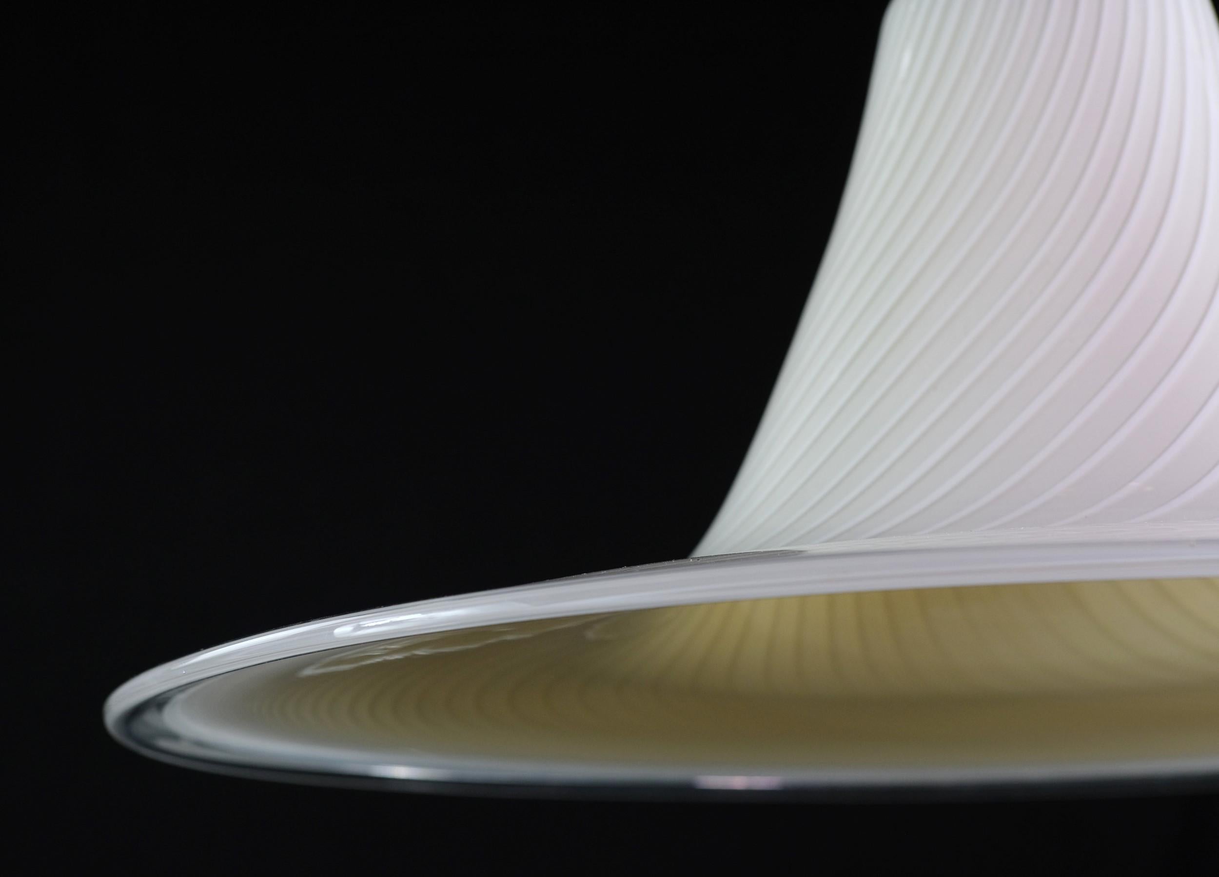 Italian Vetri Murano Hand Blown Swirled Glass Pendant Light with Brass Pole Fitter