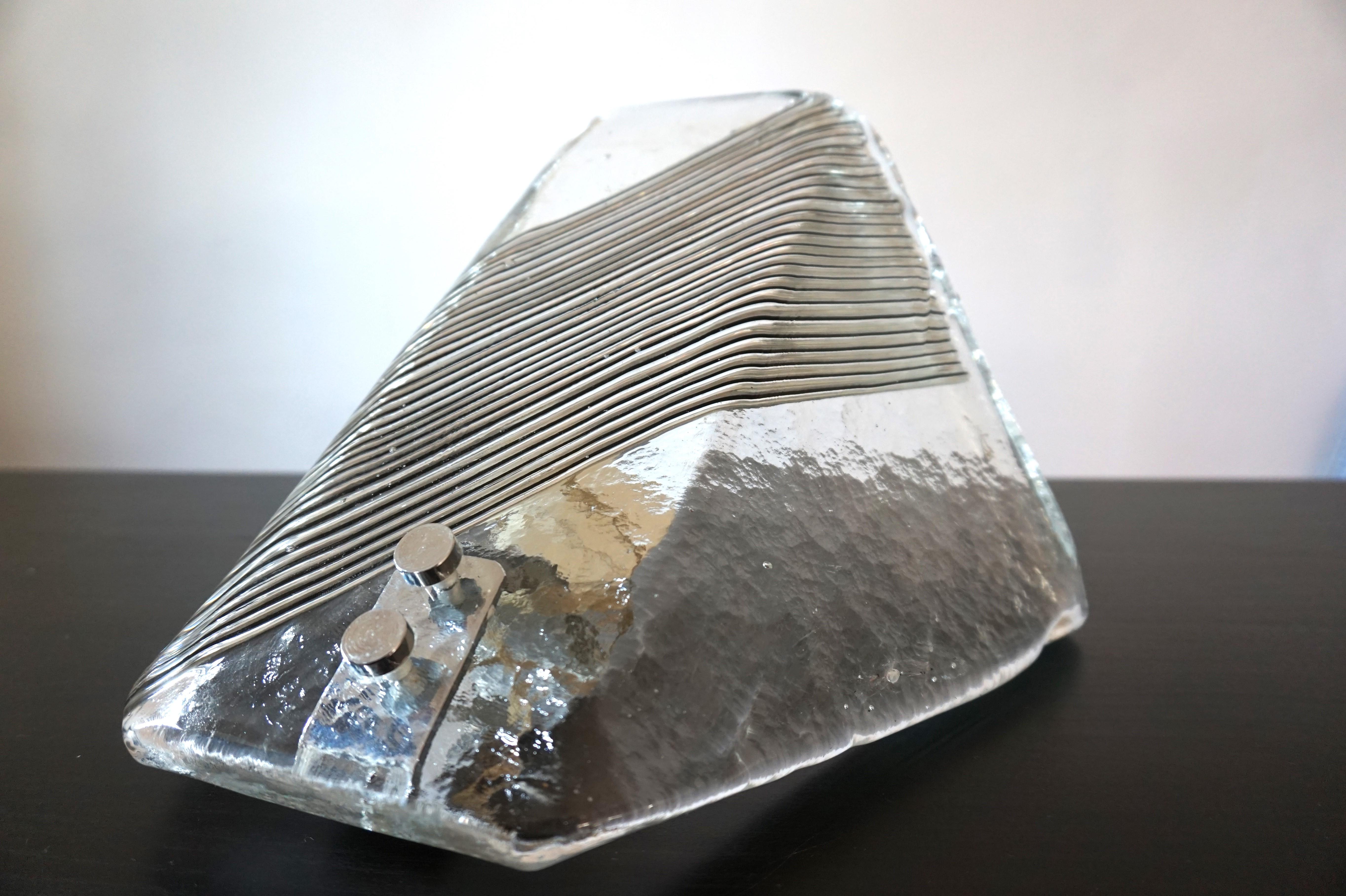 Italiano Lampada da parete in vetro ghiaccio di Vetri Murano, 1970 in vendita