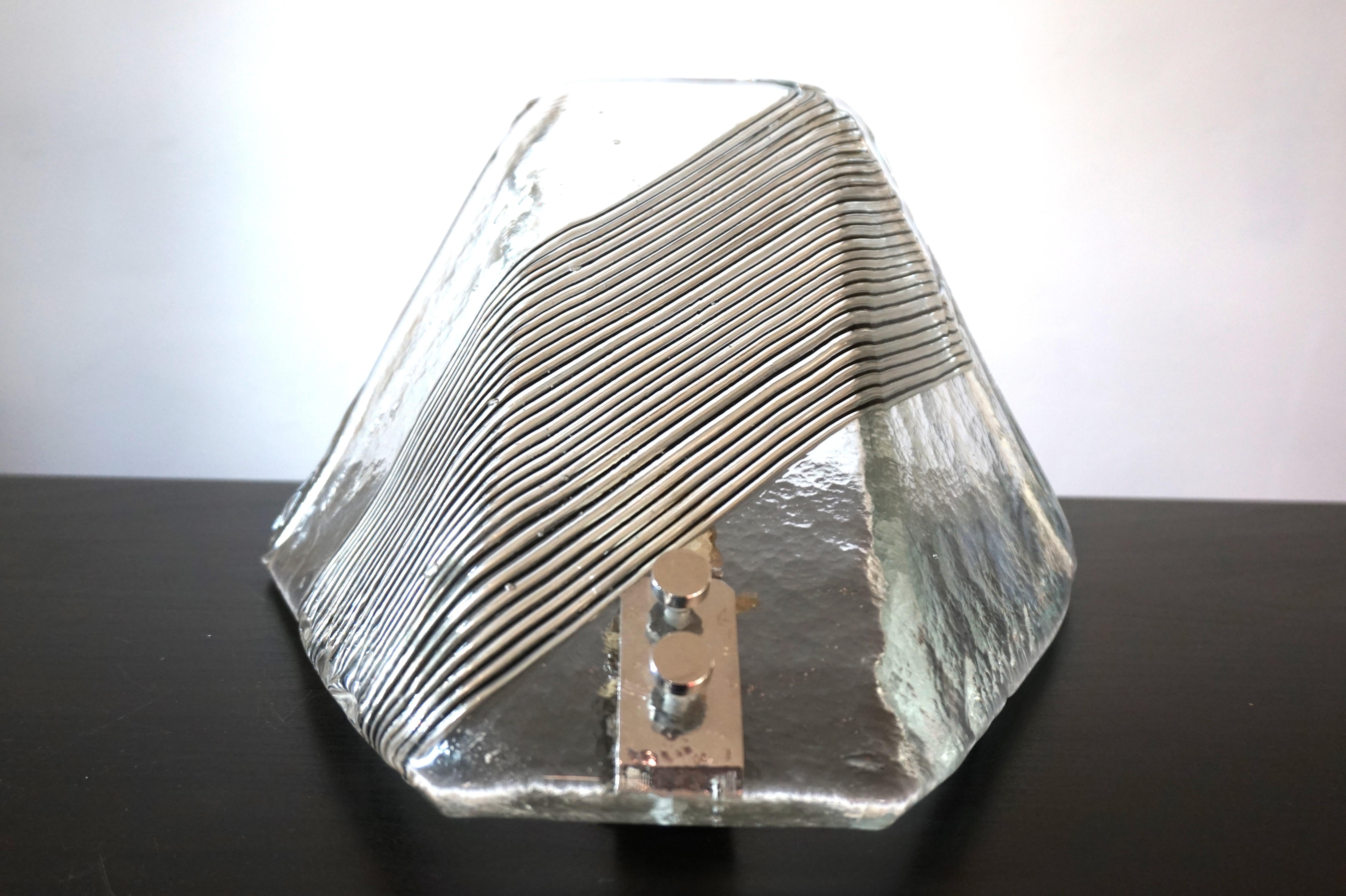Fine XX secolo Lampada da parete in vetro ghiaccio di Vetri Murano, 1970 in vendita