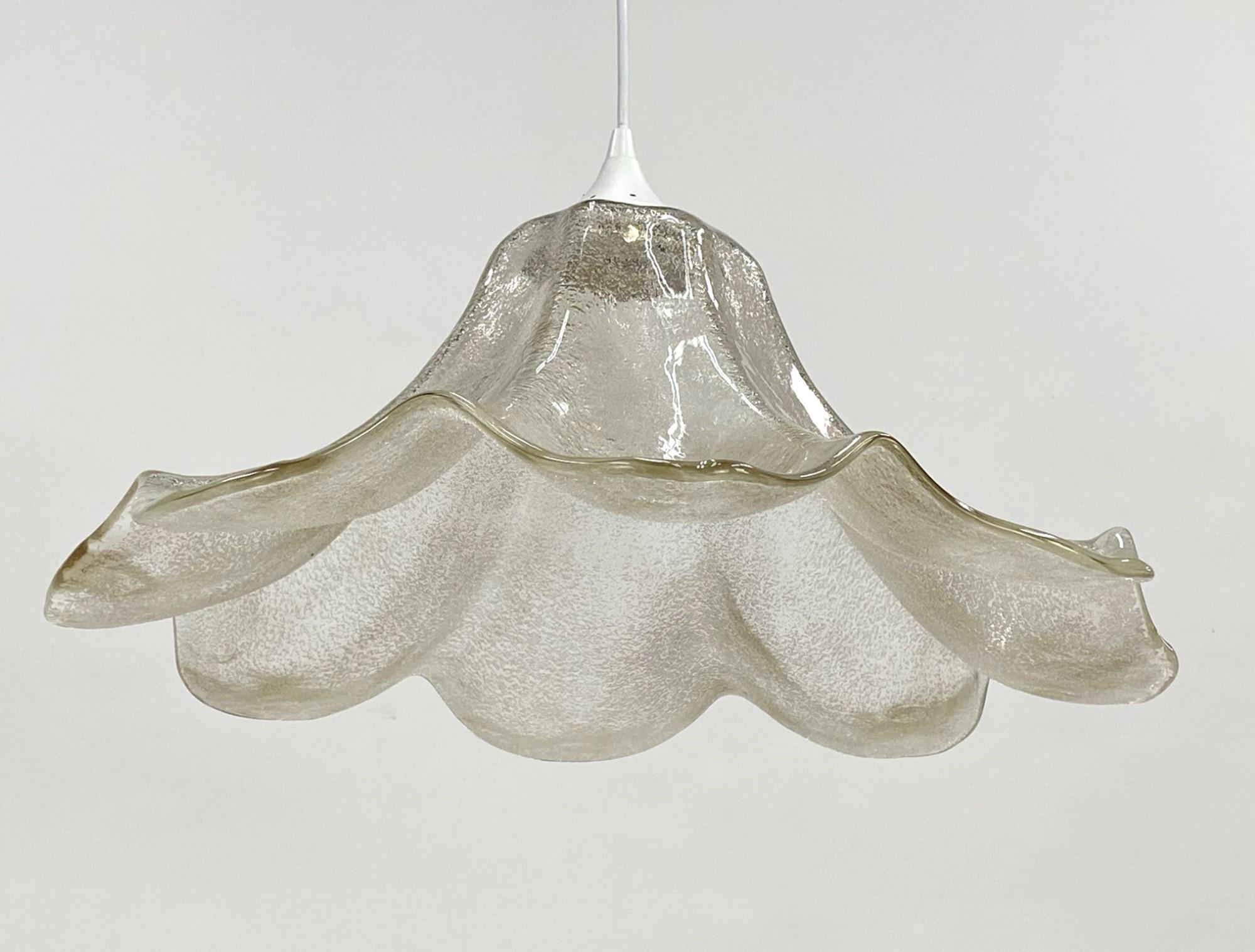 Modern Vetri Murano Pendant Light w/ Textured Frosted & Gold Glass Shade