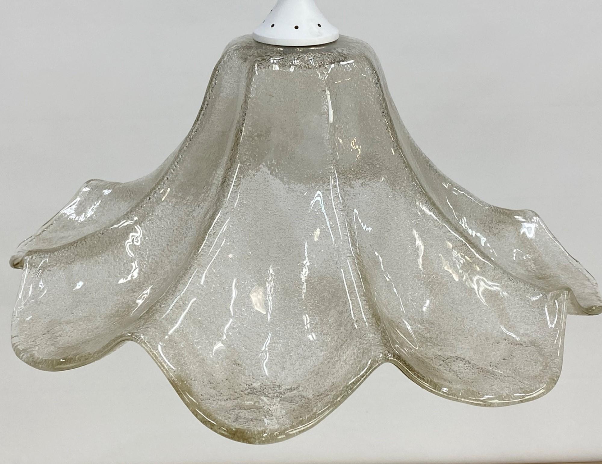 Italian Vetri Murano Pendant Light w/ Textured Frosted & Gold Glass Shade