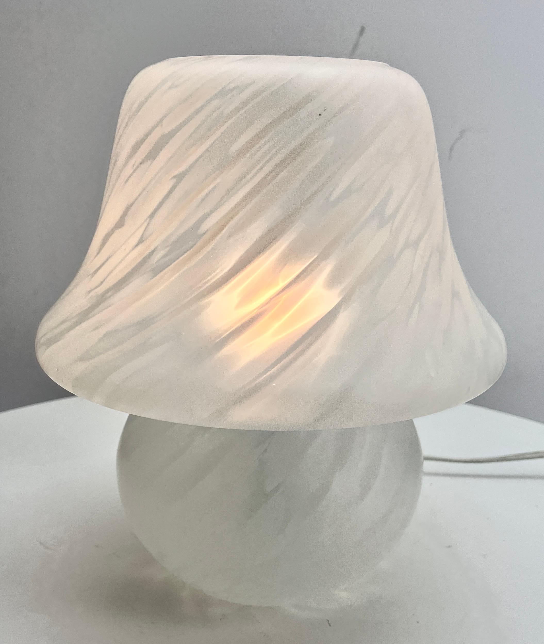 Vetri Murano Table Lamp With blown glass and Swirl Pattern 
This table lamp was designed and manufactured in Italy during the 1970s. 
The base  and in blown glass and Swirl Pattern 
It is in good original and period condition.

Please don't hesitate