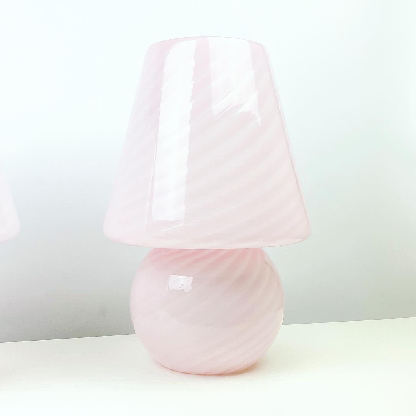 Vetri Murano XL Mushroom Pink Swirl Table Lamp Pair 2