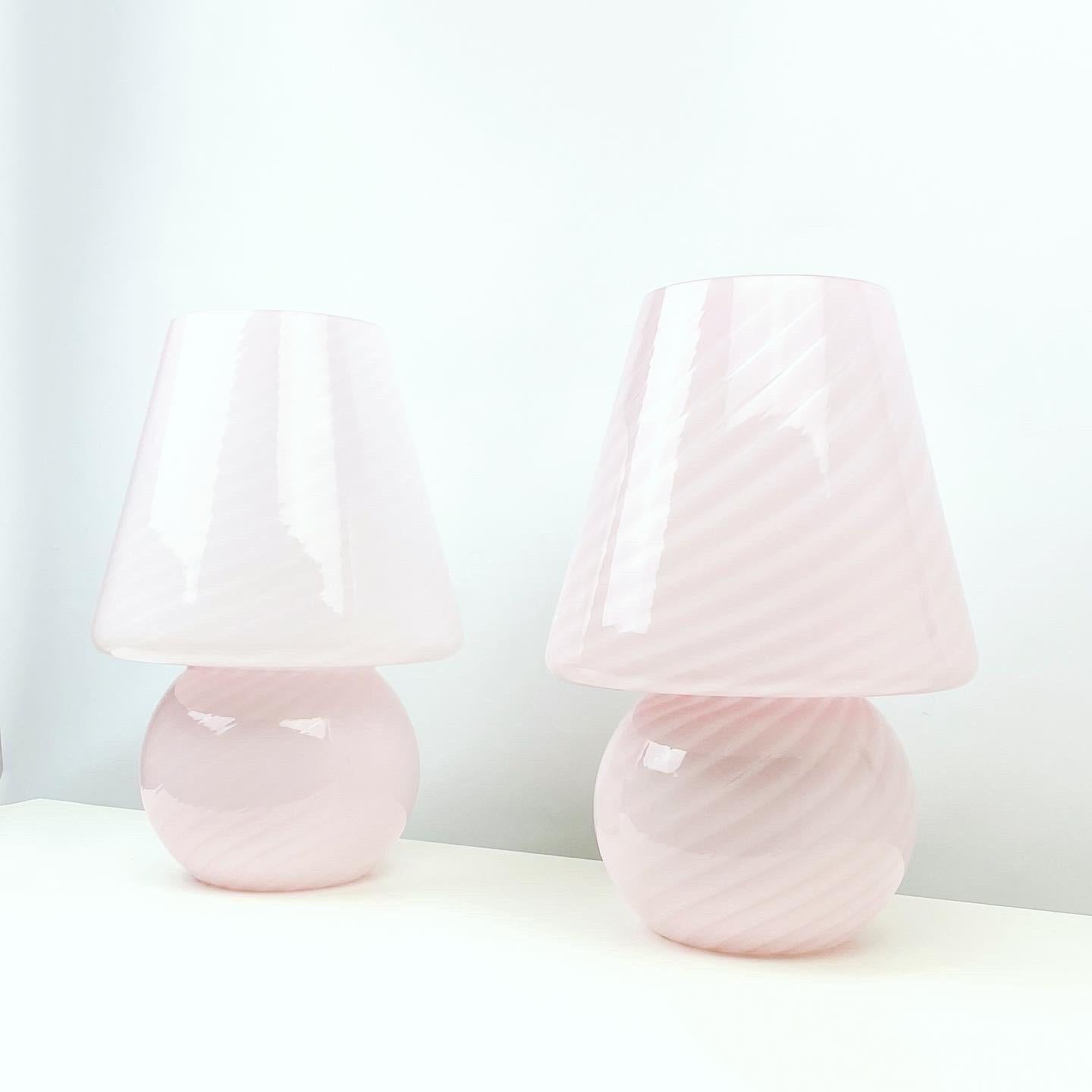 Vetri Murano XL Mushroom Pink Swirl Table Lamp Pair 3