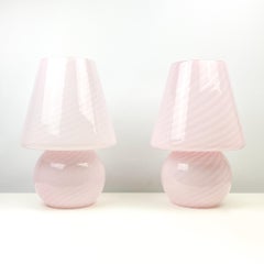 Vetri Murano XL Mushroom Pink Swirl Table Lamp Pair