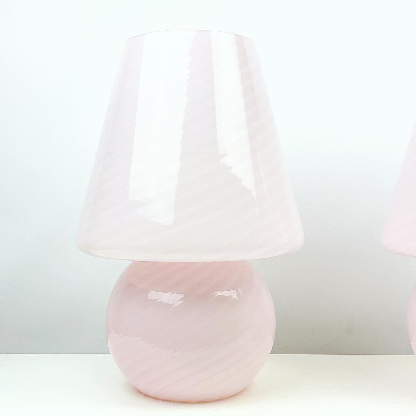 Vetri Murano XL Mushroom Pink Swirl Table Lamp Pair 1