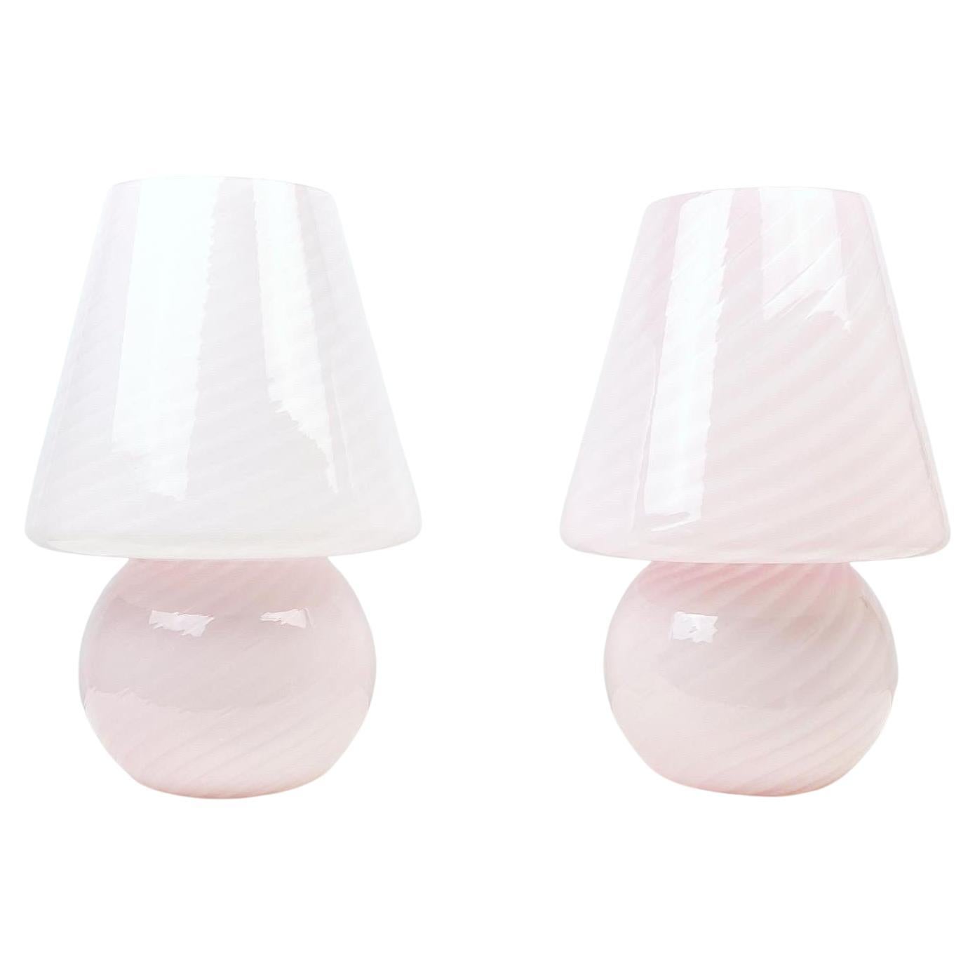Vetri Murano XL Mushroom Pink Swirl Table Lamp Pair