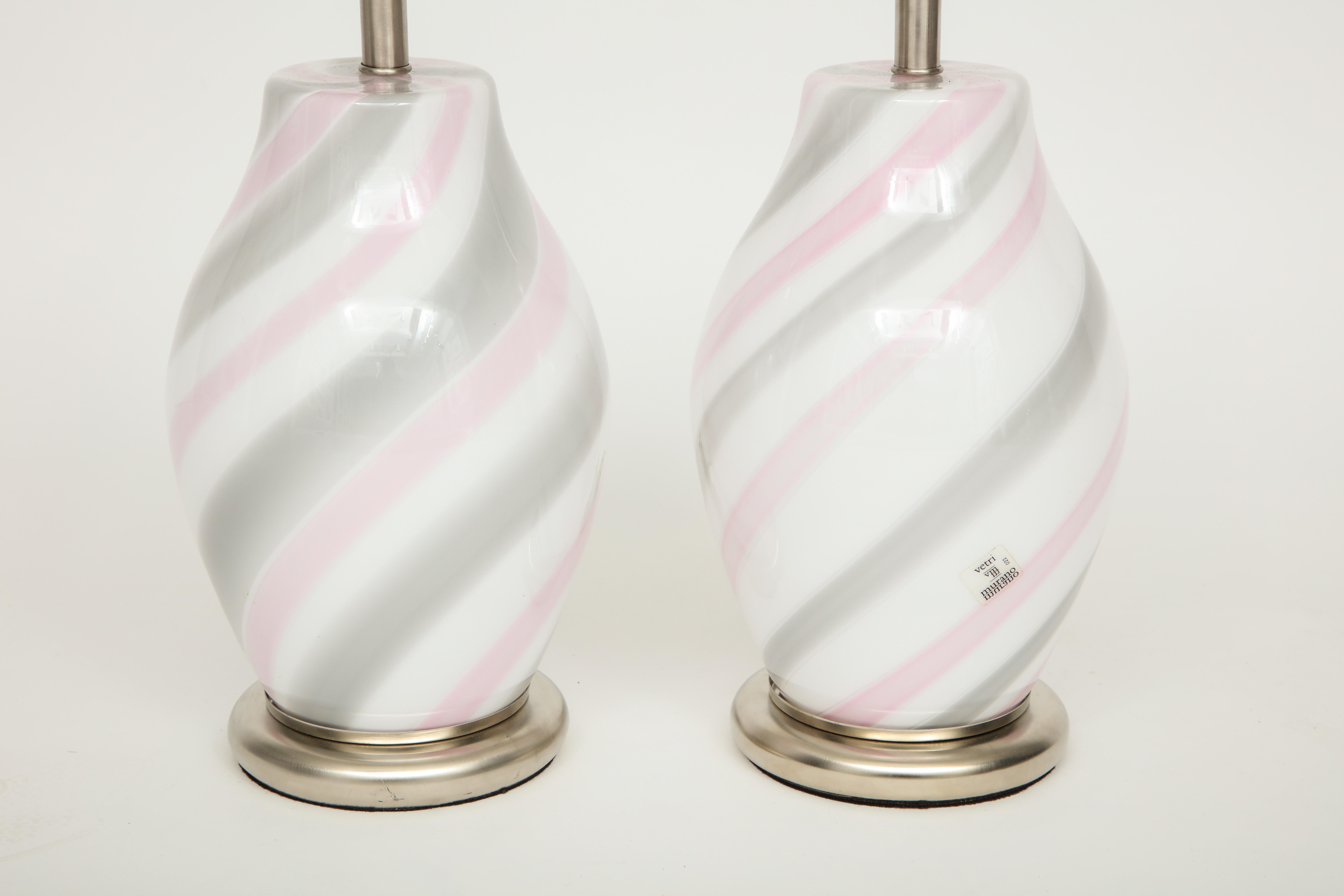 Modern Vetri Pink, Grey, White Murano Glass Lamps