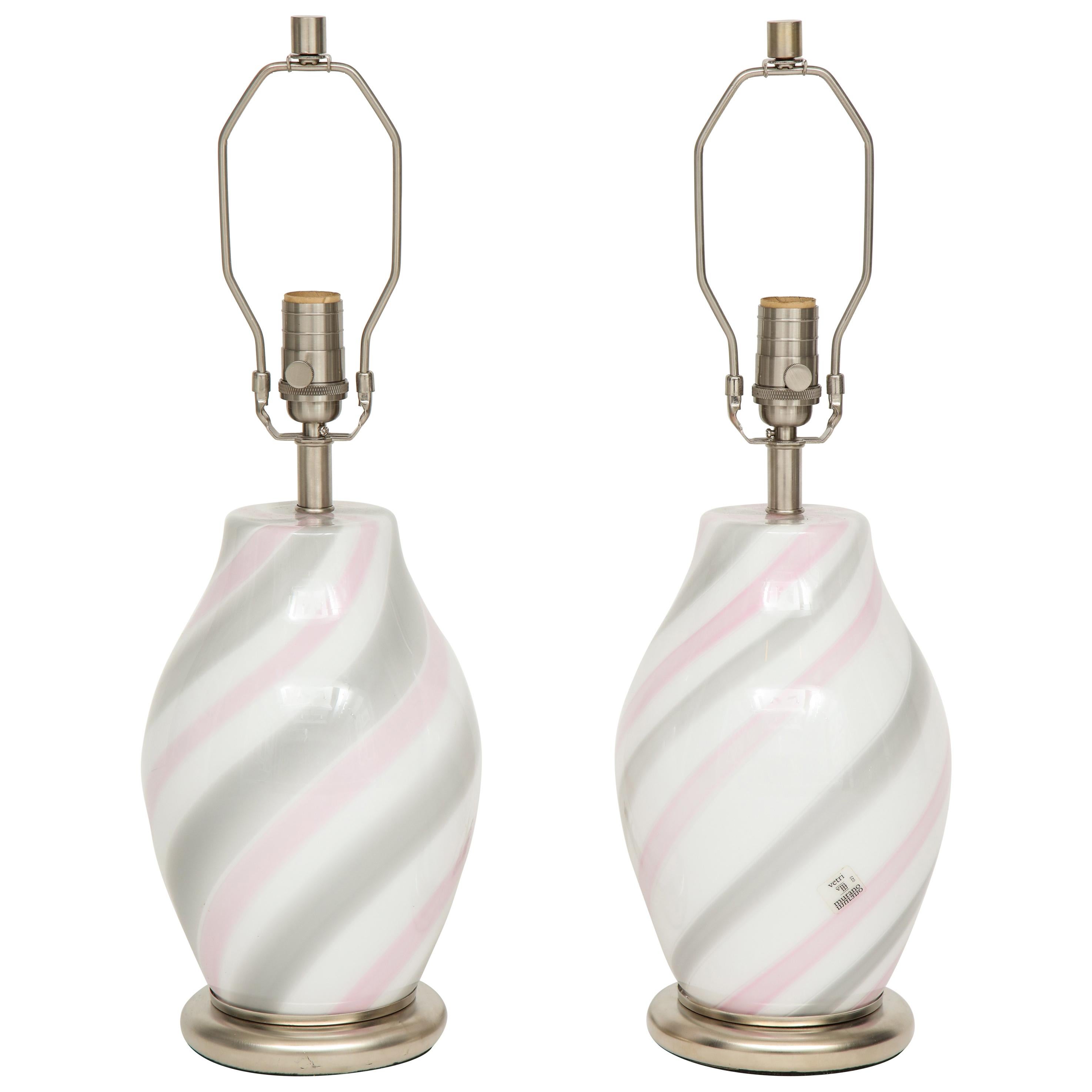 Vetri Pink, Grey, White Murano Glass Lamps