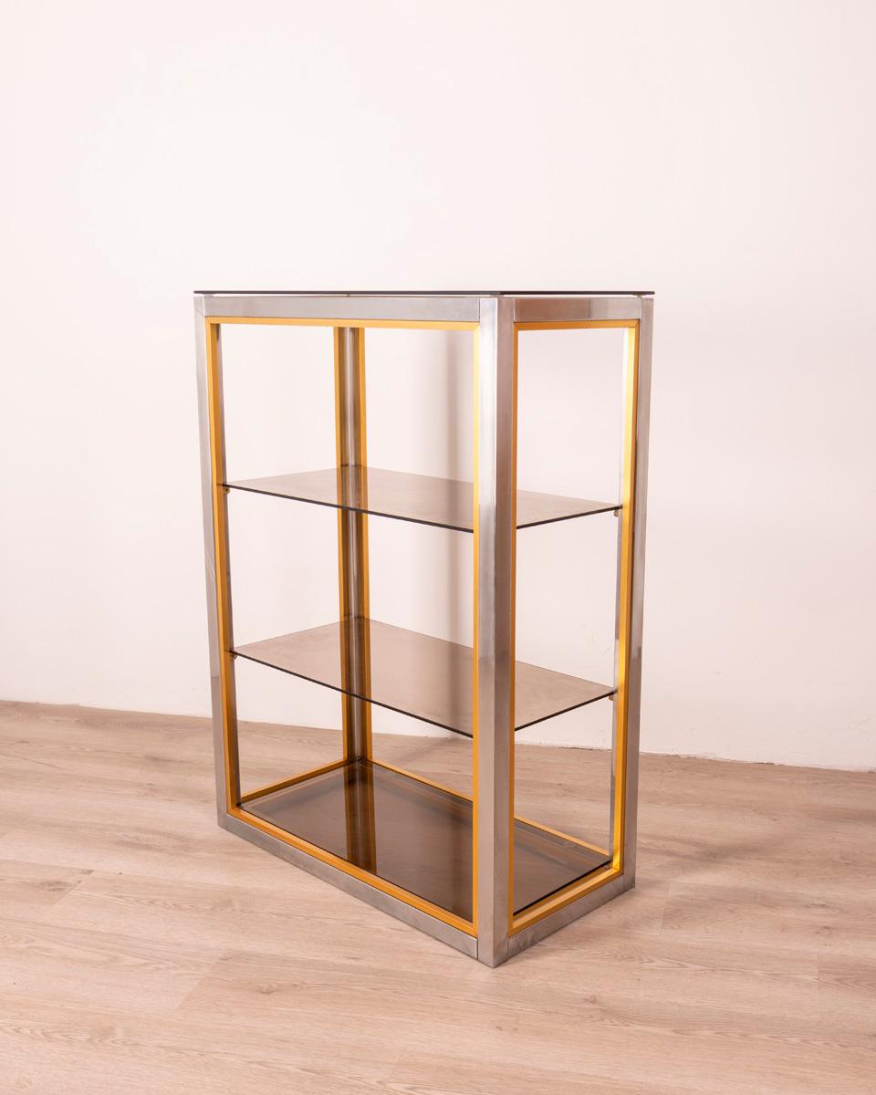 Vetrina etagere vintage anni 70 ottone e vetro design Renato Zevi For Sale 1