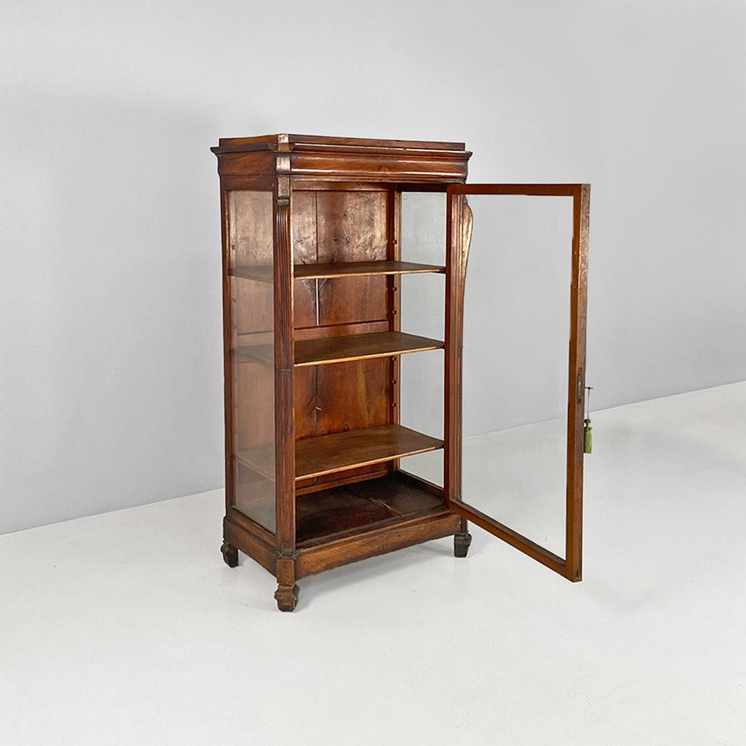 Italian Antique English showcase, wooden with interior shelves and original glass panes from the 1800s For Sale