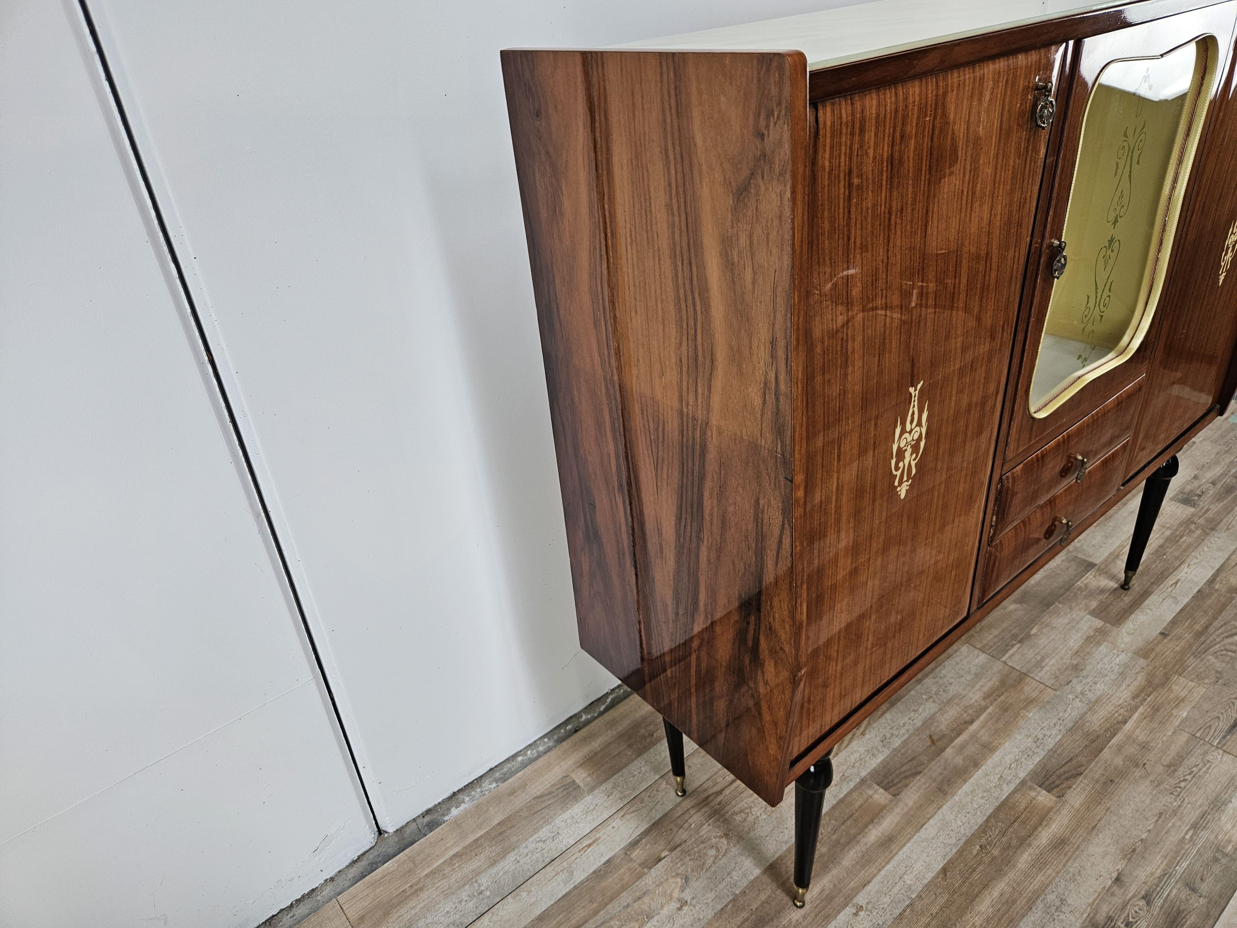 Mid-Century Modern Italian Mid Century mahogany-covered display case with glass top 1960s For Sale