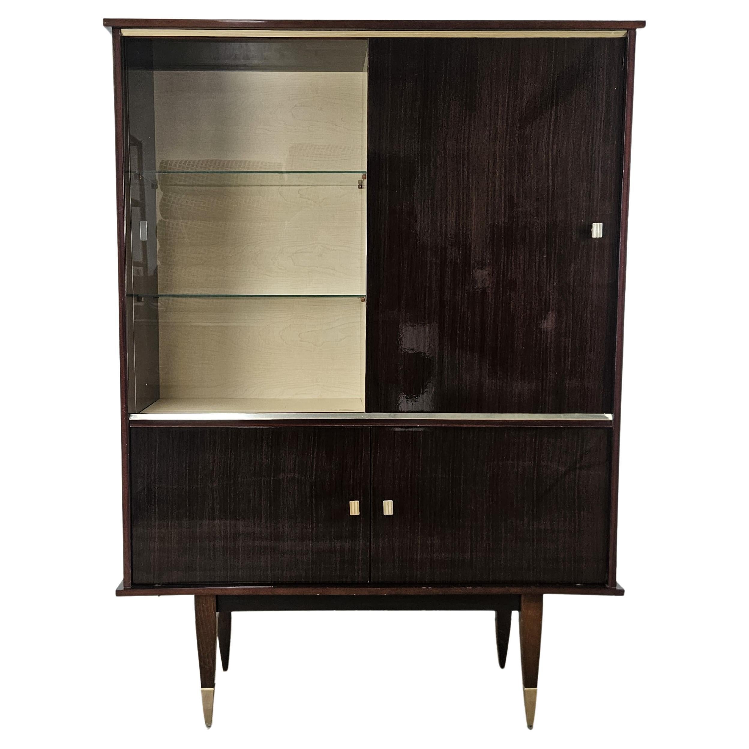 Vetrina italiana vintage Art Decò XX secolo in lamina di palissandro anni
50
