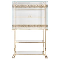Neoclassical metal display case with gold24kt electroplating finish and decorated glass EL238