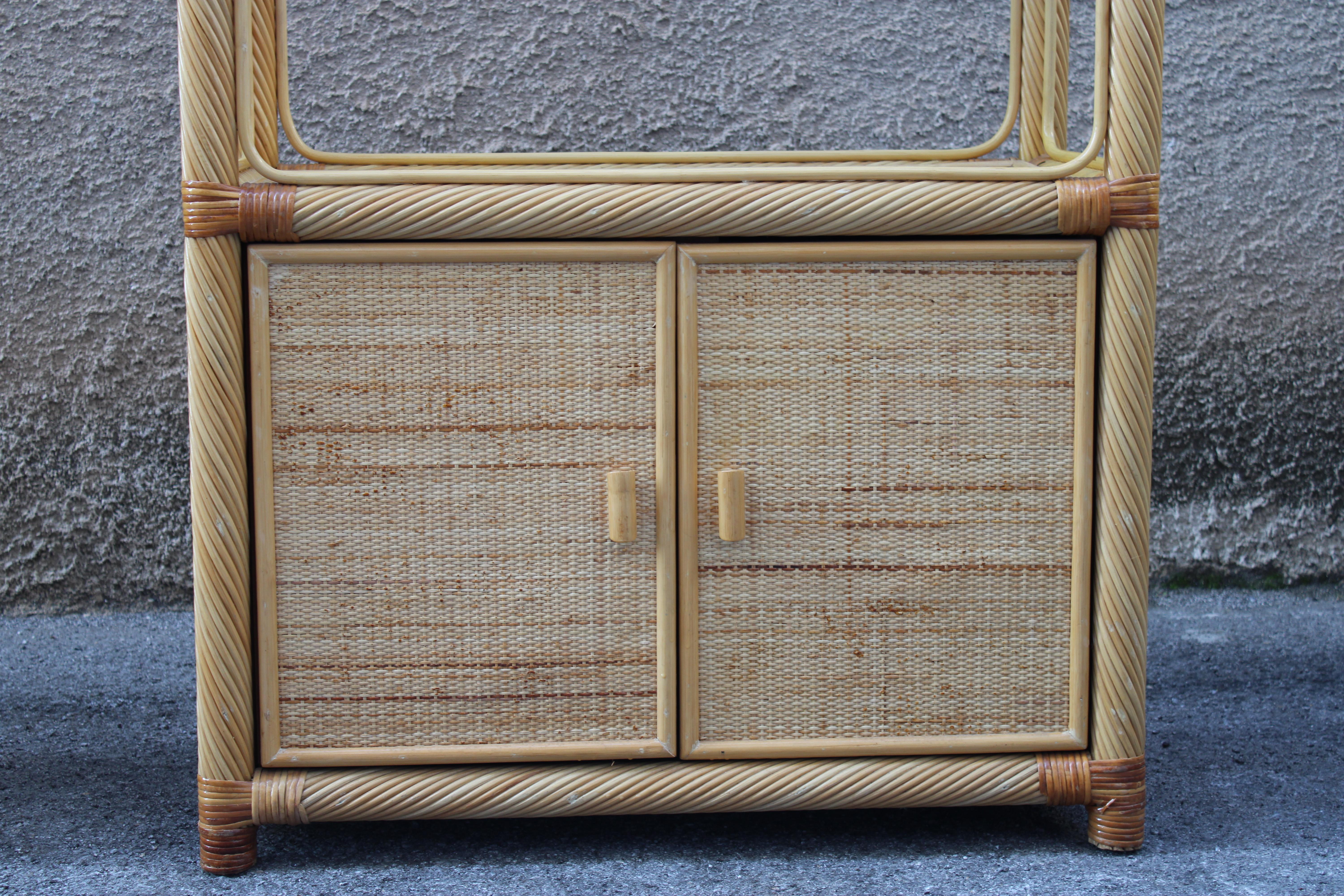 Mid-Century Modern Wicker and Bamboo Display Shelves Italy 1970 Southern Nurseries For Sale