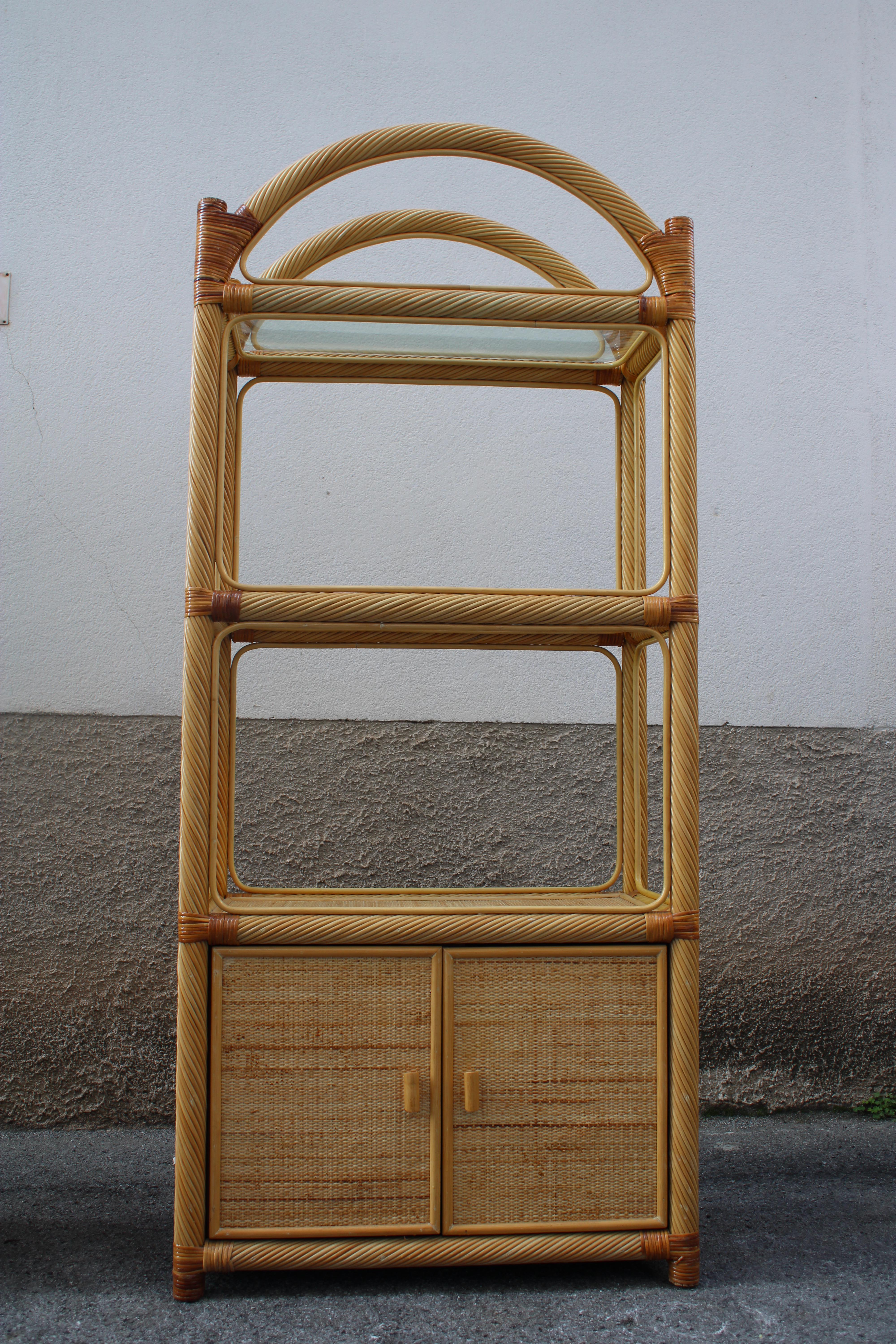 Late 20th Century Wicker and Bamboo Display Shelves Italy 1970 Southern Nurseries For Sale