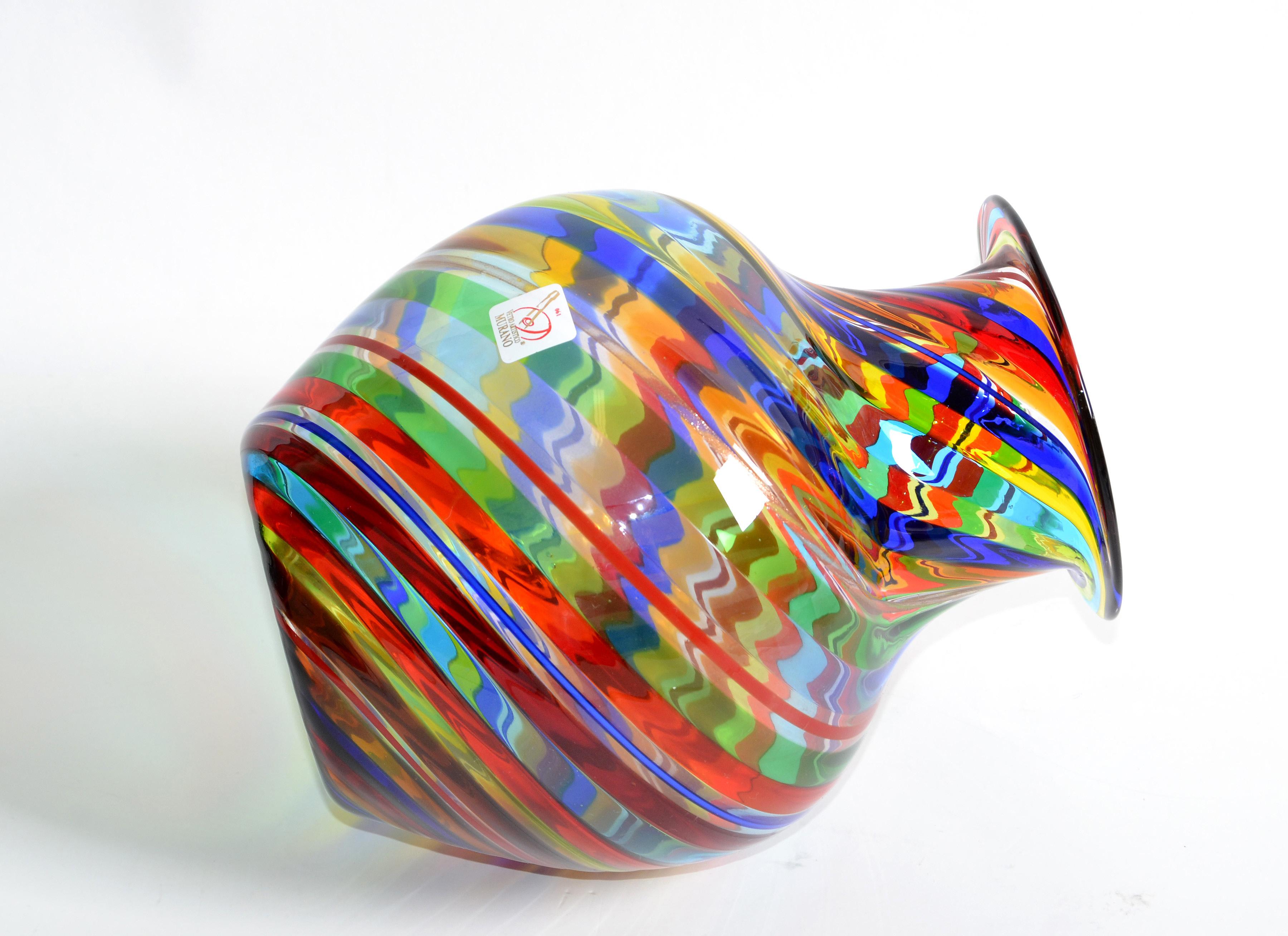 Vetro Artistico Murano Blown Glass Decorative Vase Colorful Swirls, Italy, 1970 1