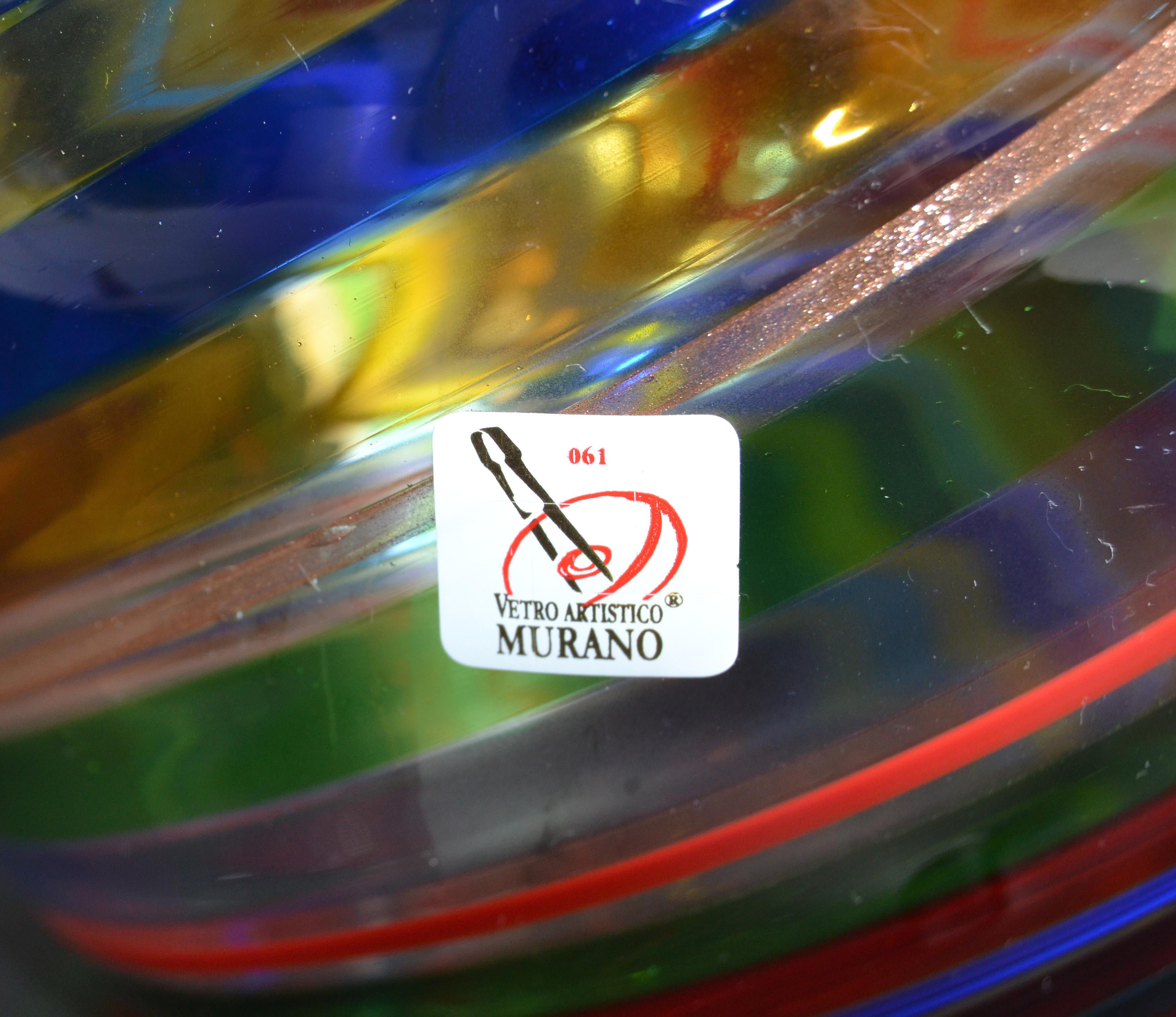 Vetro Artistico Murano Blown Glass Decorative Vase Colorful Swirls, Italy, 1970 3