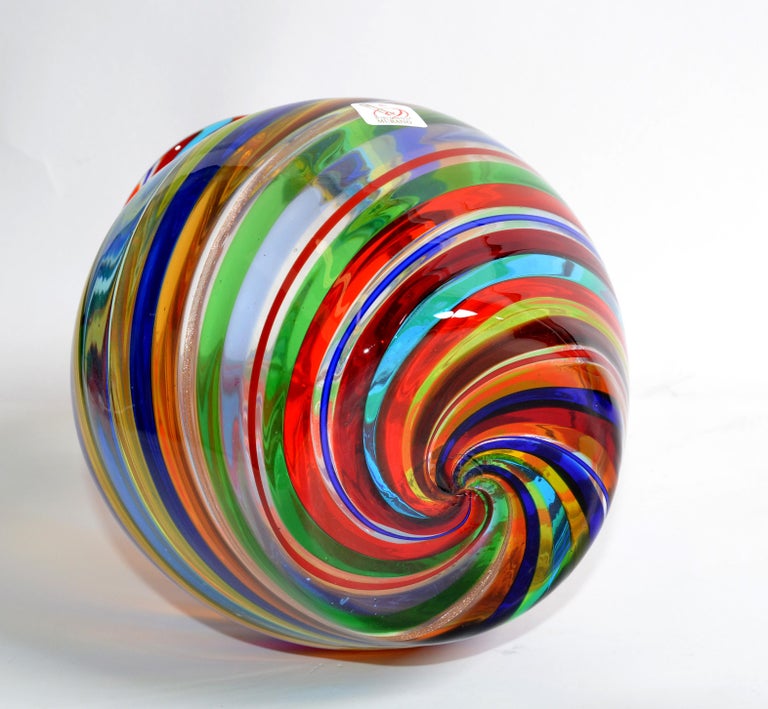 Vetro Artistico Murano Blown Glass Decorative Vase Colorful Swirls, Italy, 1970 For Sale 6