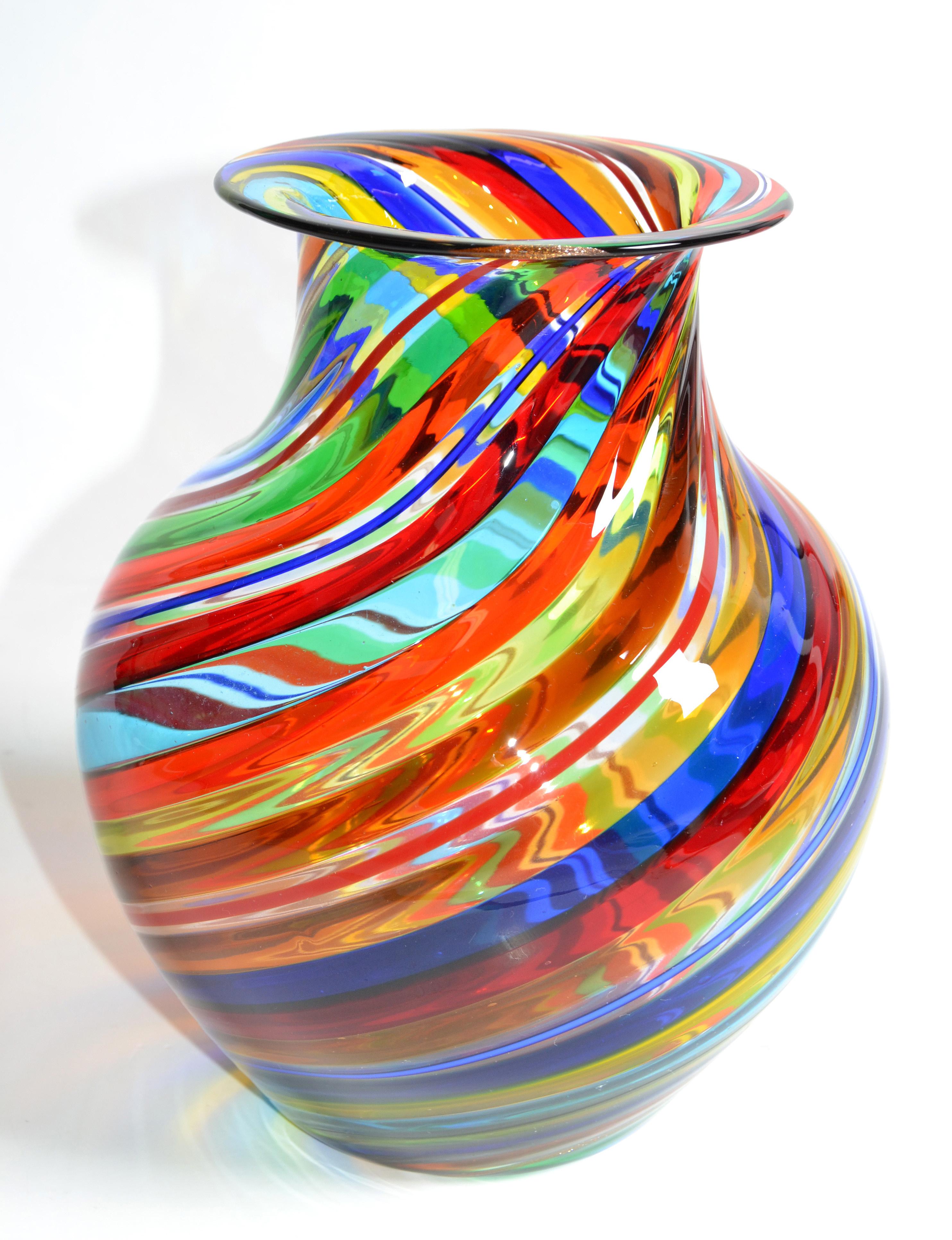 Vetro Artistico Murano Blown Glass Decorative Vase Colorful Swirls, Italy, 1970 6